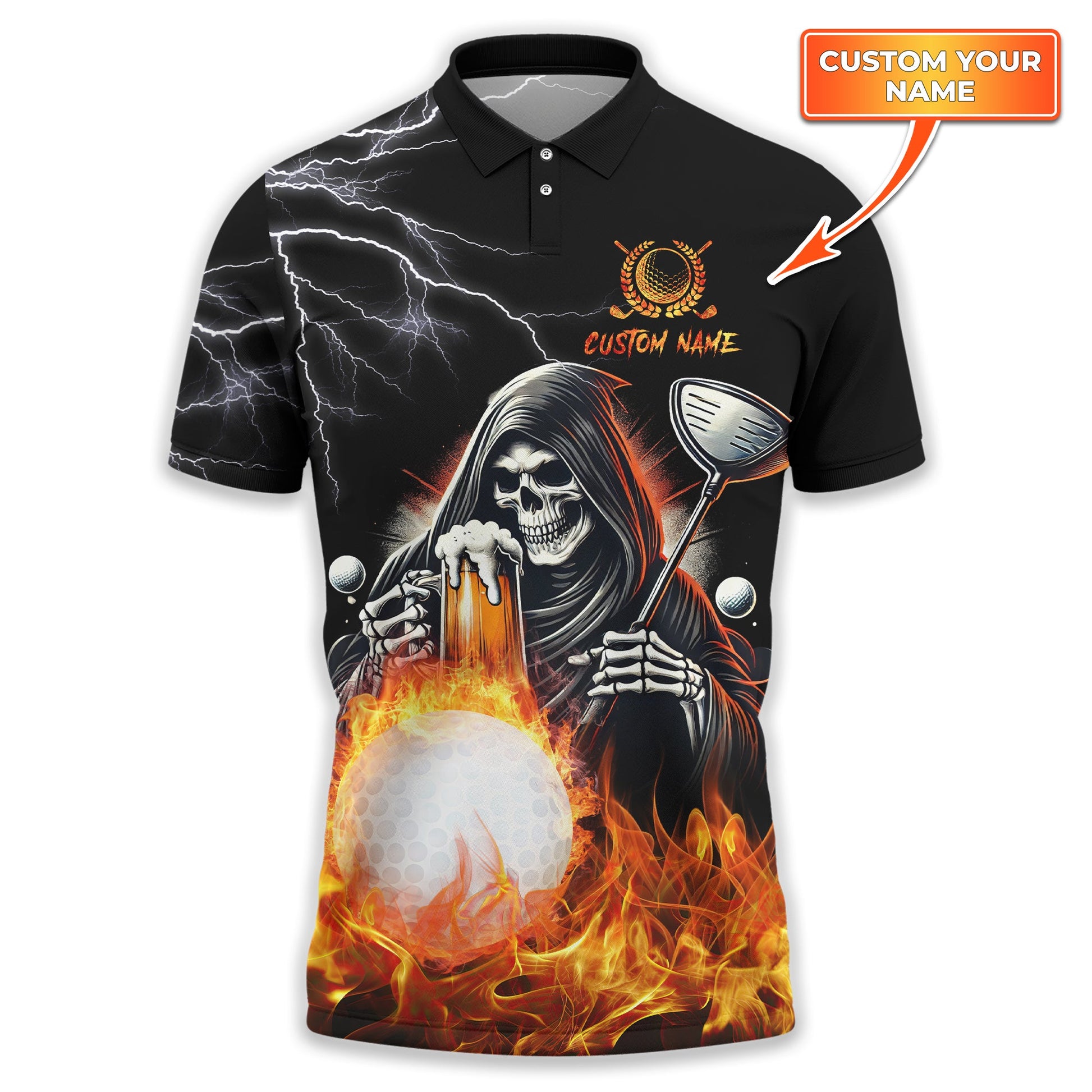 Golf And Beer That's Why I'm Here Custom Skull Golf Polo Shirt, Gift For Golfers, Golf Gift For Men