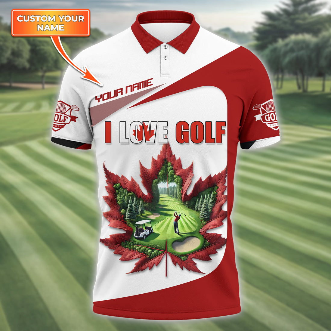 Canadian Maple Leaf Men's Golf Polo Shirt, Golfing Apparel, Golf Gifts For Men