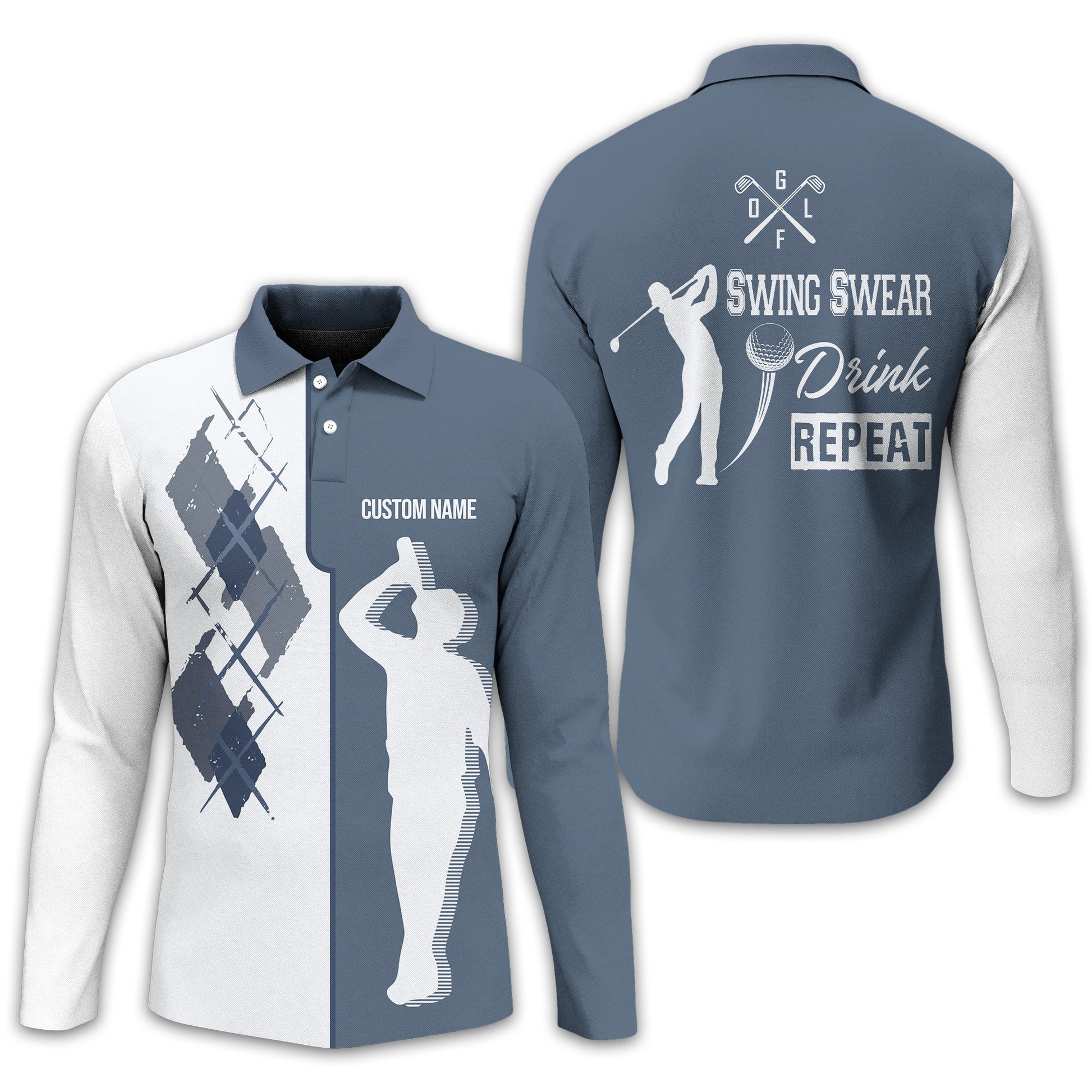 Swing Swear Drink Repeat Personalized Golf Polo Shirt, Golf Shirt For Men, Gift For Golfers