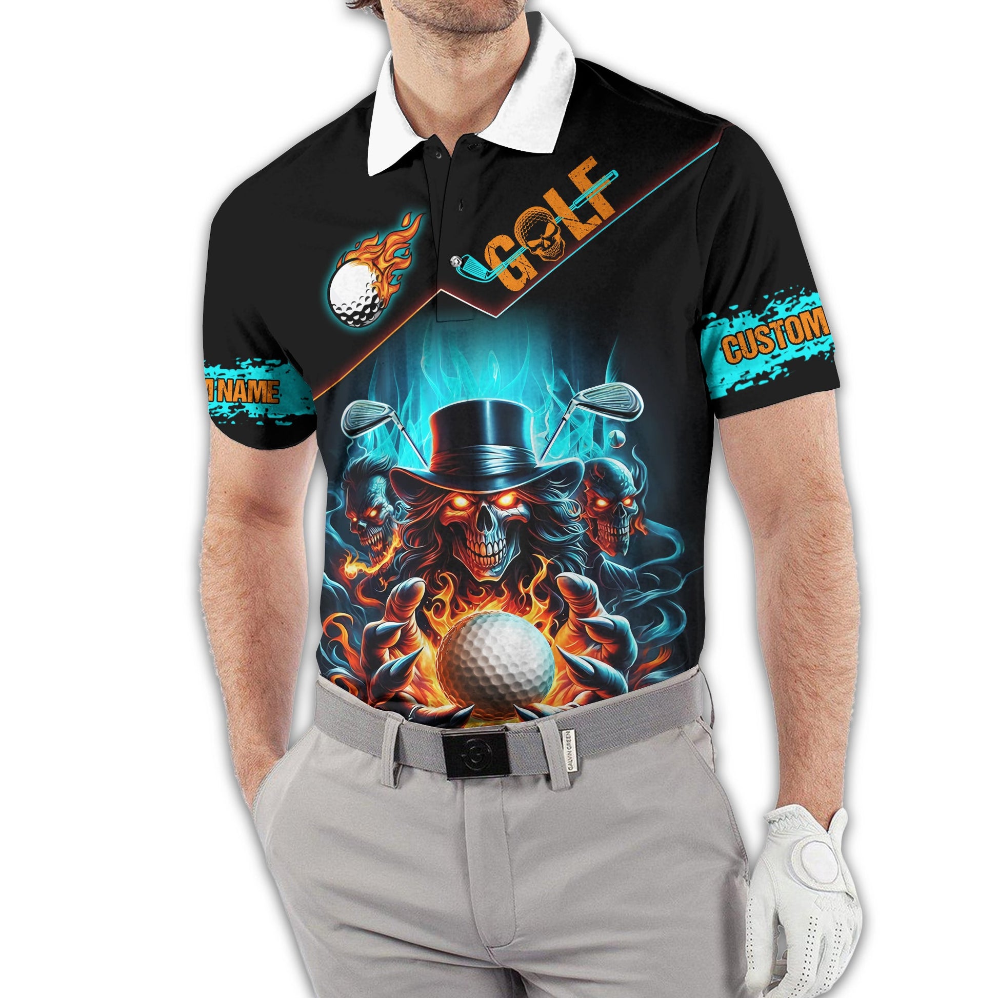 Skull Magician Custom Golf Polo Shirts, Gift For Golfers, Golf Gift Ideas