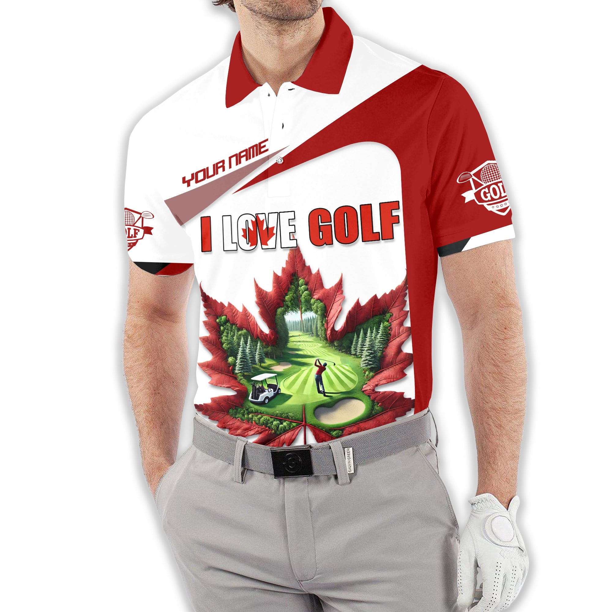 Canadian Maple Leaf Men's Golf Polo Shirt, Golfing Apparel, Golf Gifts For Men