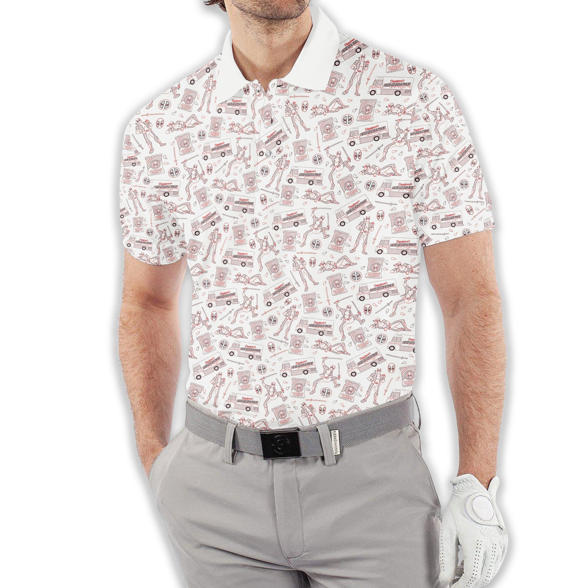 Deadpool Chips and Chimi Men's Golf Polo Shirt, Golfing Apparel, Gift For Golfers