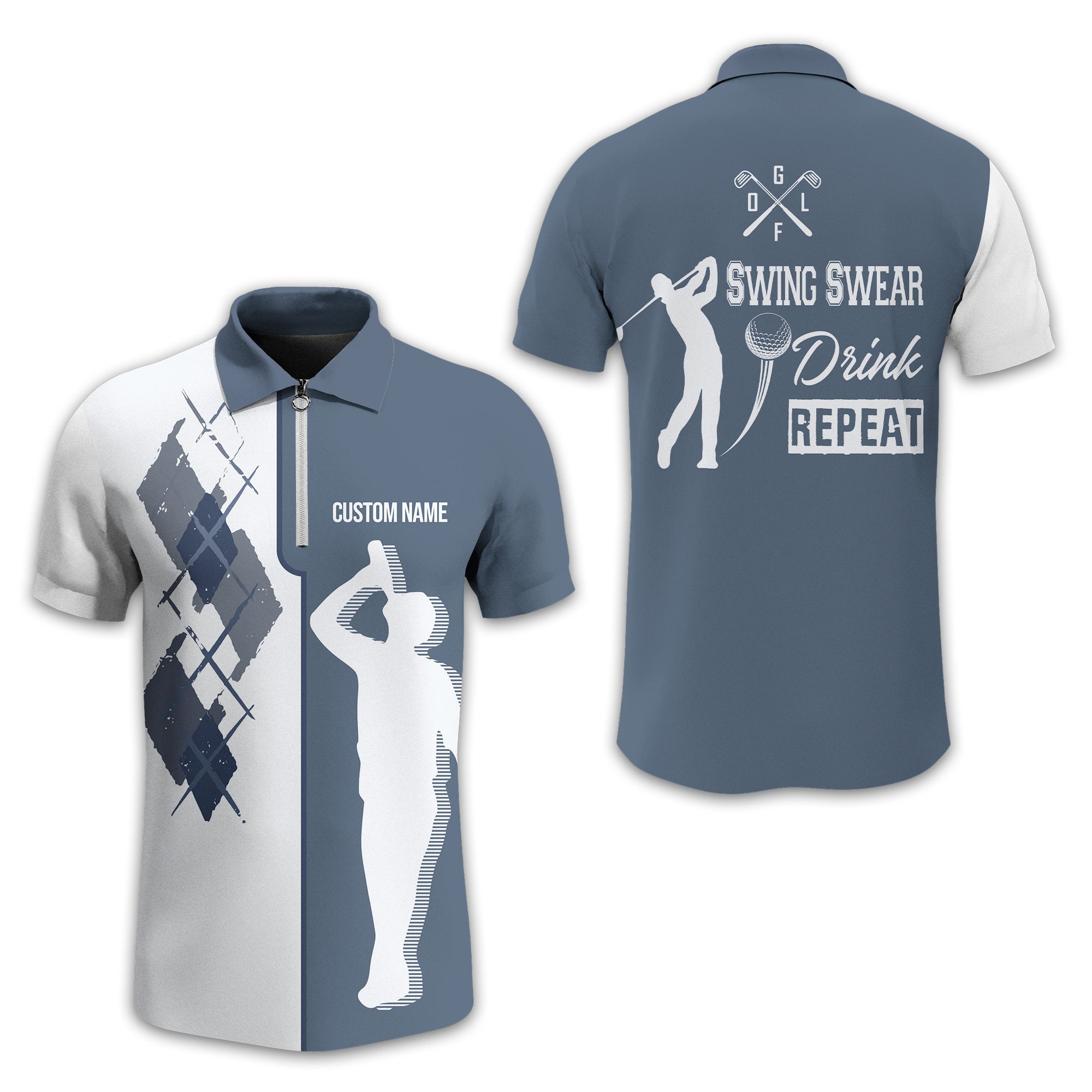 Swing Swear Drink Repeat Personalized Golf Polo Shirt, Golf Shirt For Men, Gift For Golfers