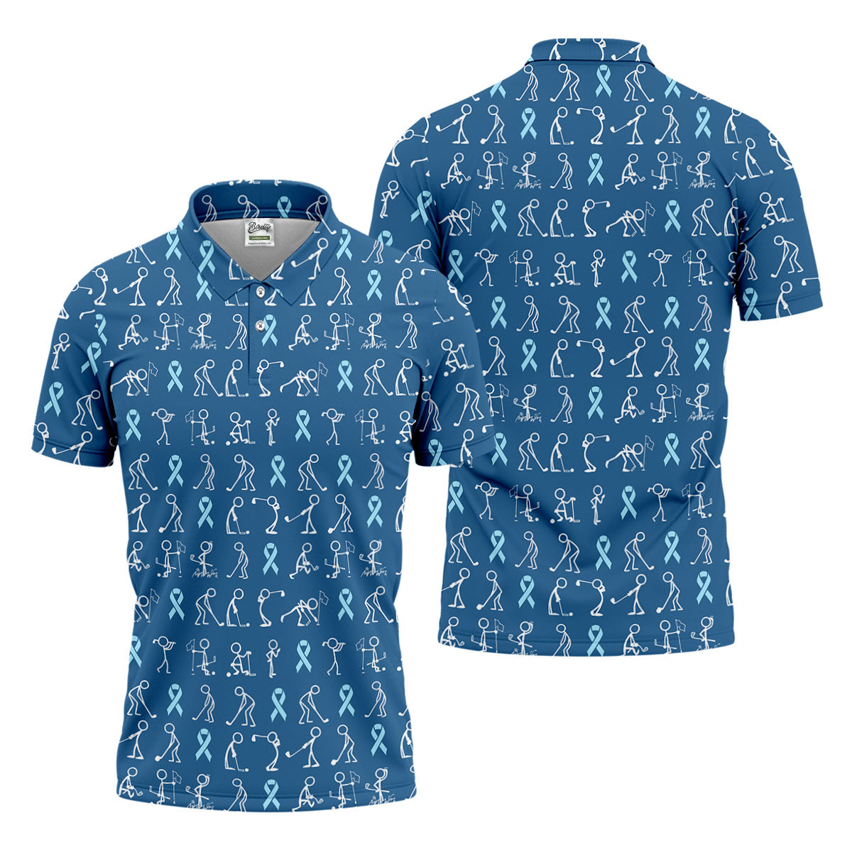 Prostate Cancer Blue Ribbon Stick Figure Shirt, Cancer Survivor Shirt, Cancer Awareness Shirt, Men's Golf Polo