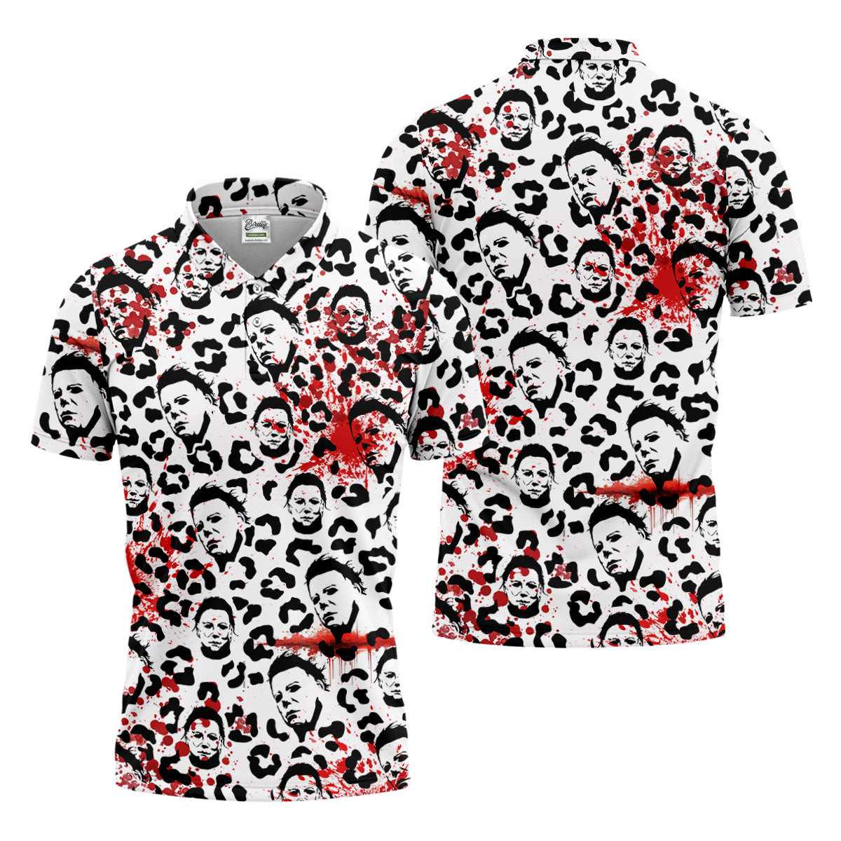 Michael Leopard Men's Golf Shirts, Horror Character Shirt, Halloween Golf Shirt, Fun Golf Shirts For Mens
