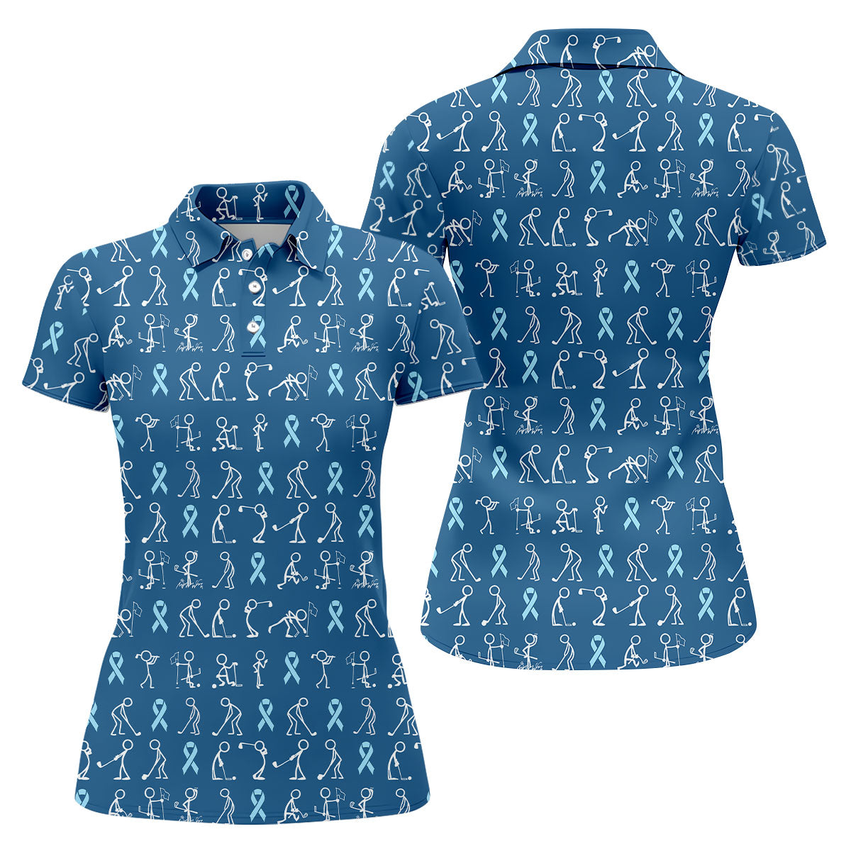 Prostate Cancer Blue Ribbon Stick Figure Shirt, Cancer Survivor Shirt, Ladies Golf Shirts