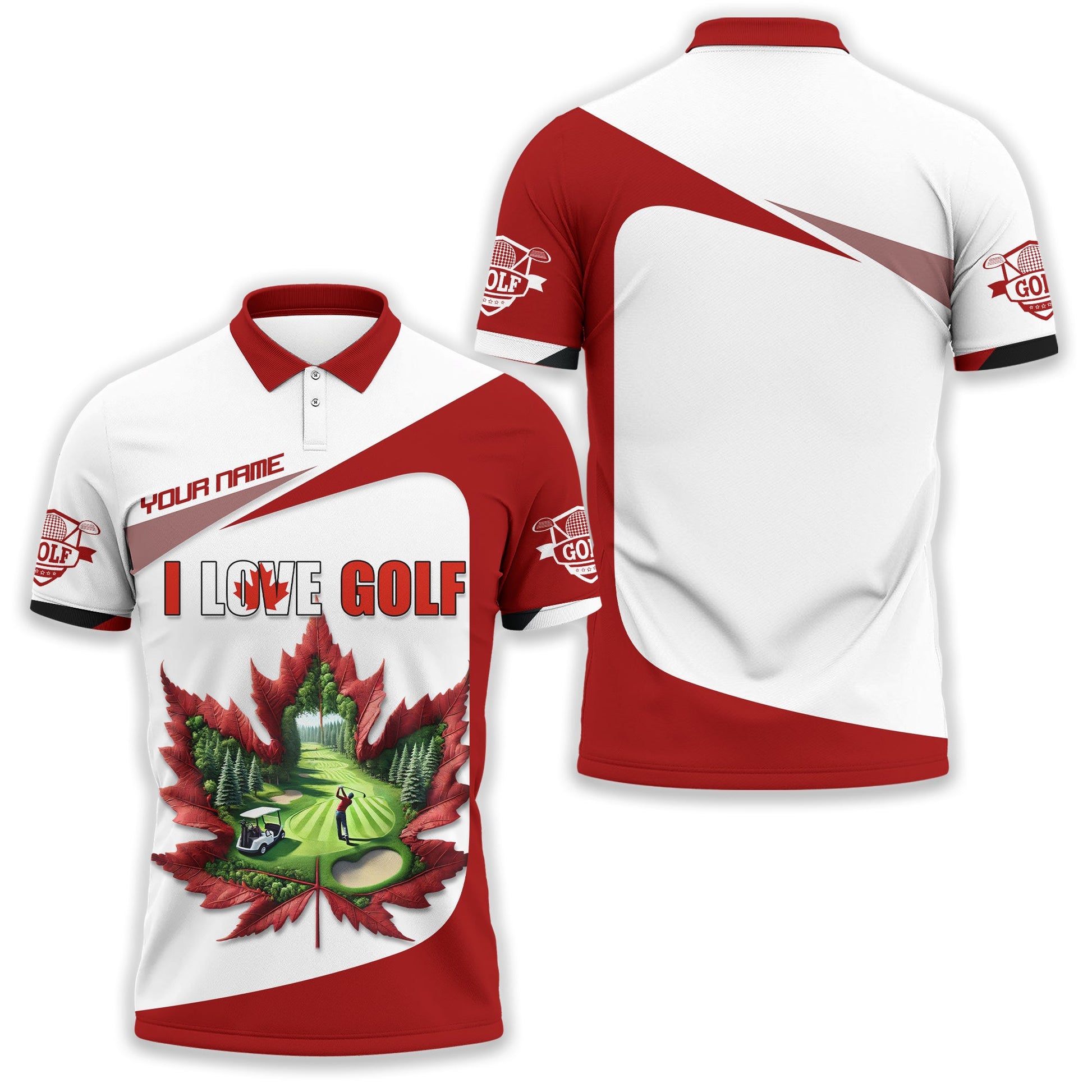 Canadian Maple Leaf Men's Golf Polo Shirt, Golfing Apparel, Golf Gifts For Men