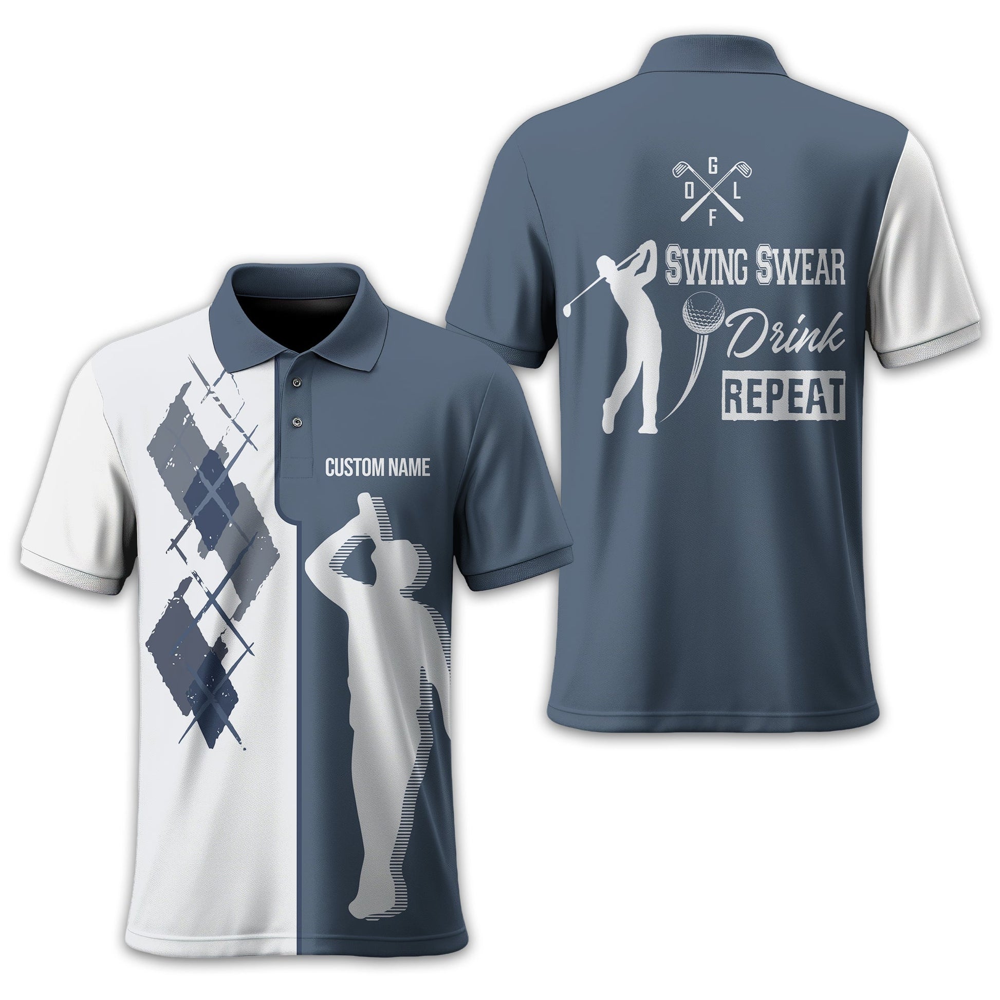 Swing Swear Drink Repeat Personalized Golf Polo Shirt, Golf Shirt For Men, Gift For Golfers
