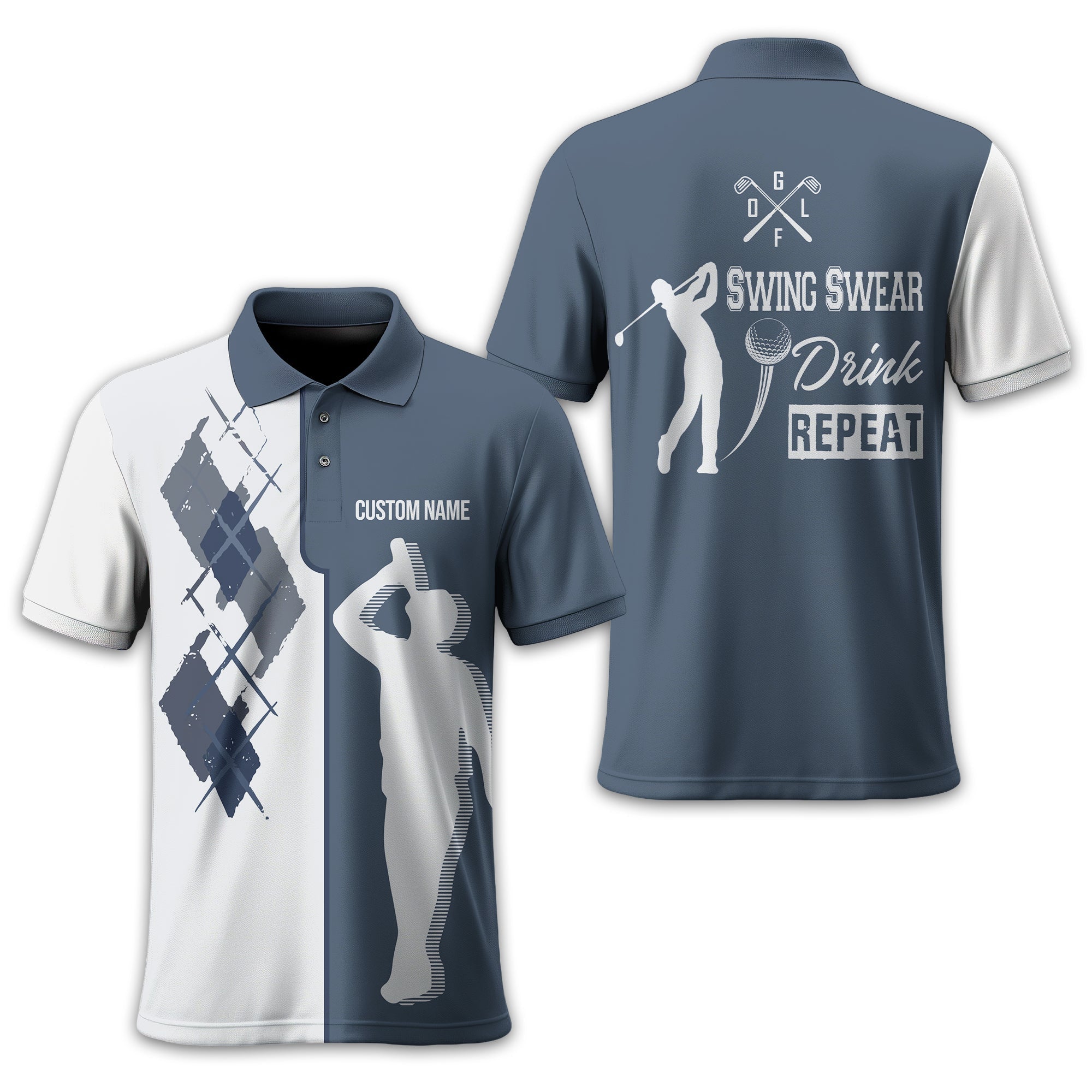 Swing Swear Drink Repeat Personalized Golf Polo Shirt, Golf Shirt For Men, Gift For Golfers