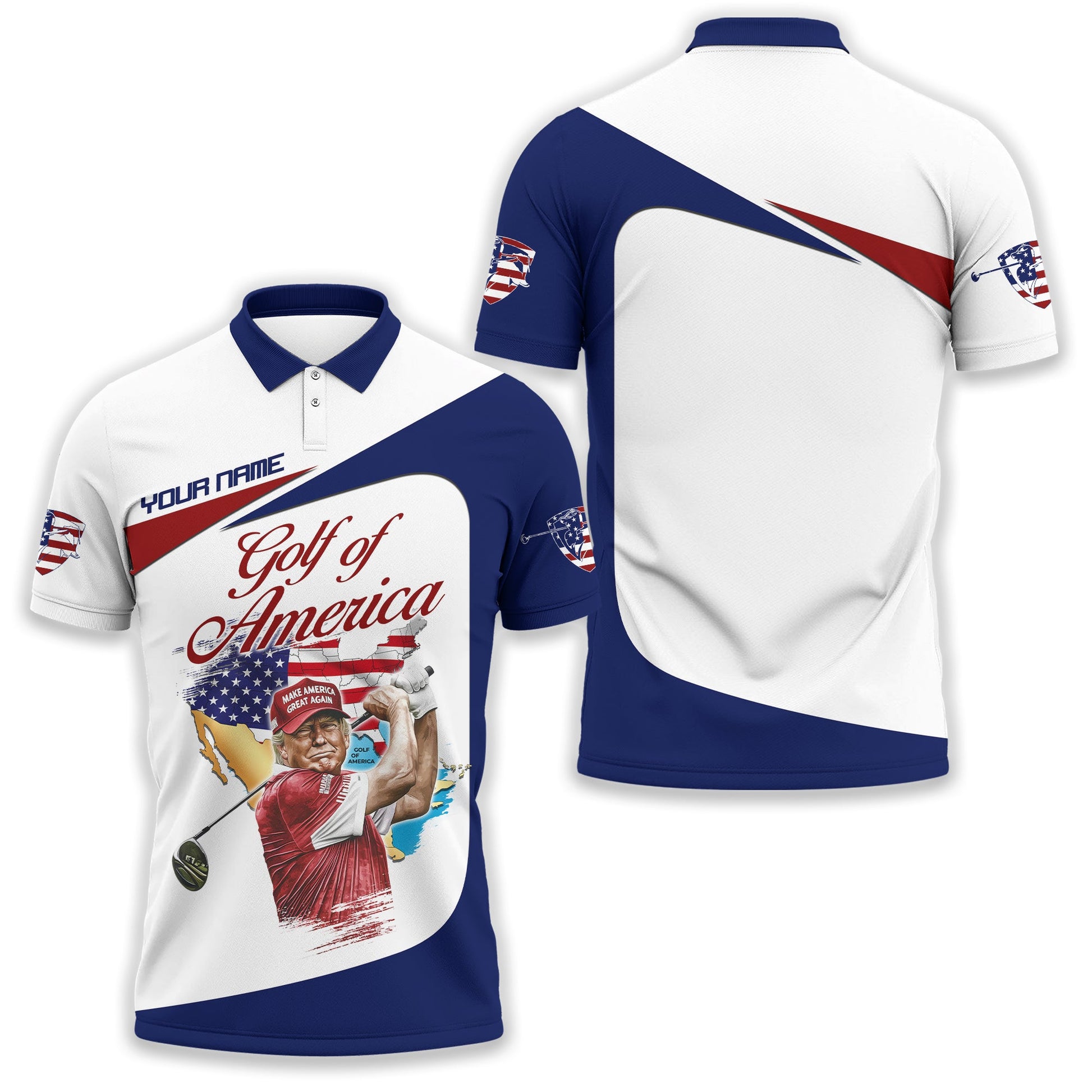 Trump Golf Of America Custom Men's Golf Polo Shirt, US Patriotic Pride Men's Golf Polo Shirt, Patriotic Golf Shirt, USA Golf Shirt