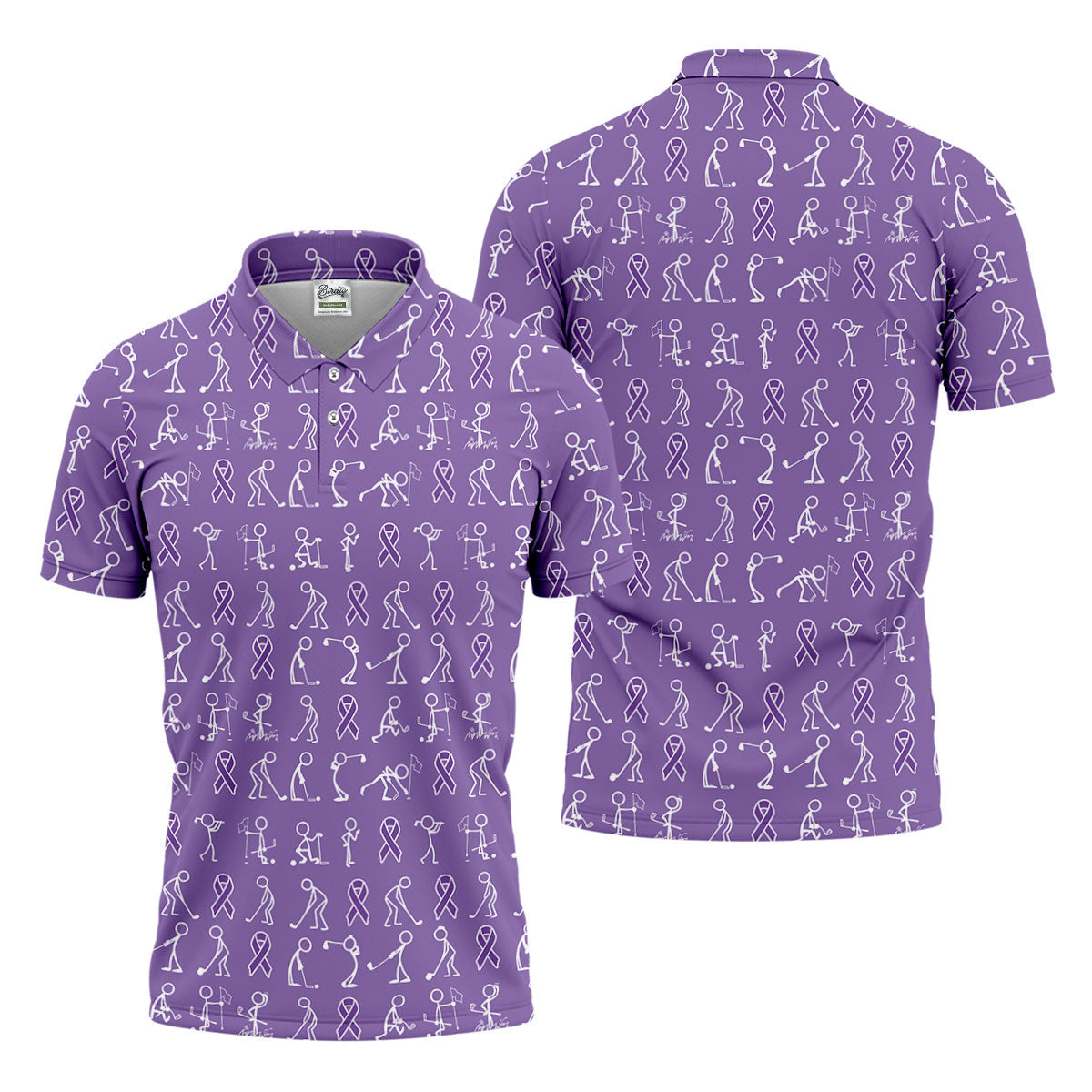 Funny Stick Figure Men's Golf Shirt, Pancreatic Cancer Awareness Shirt, Purple Golf Shirt, Golf Shirts For Men