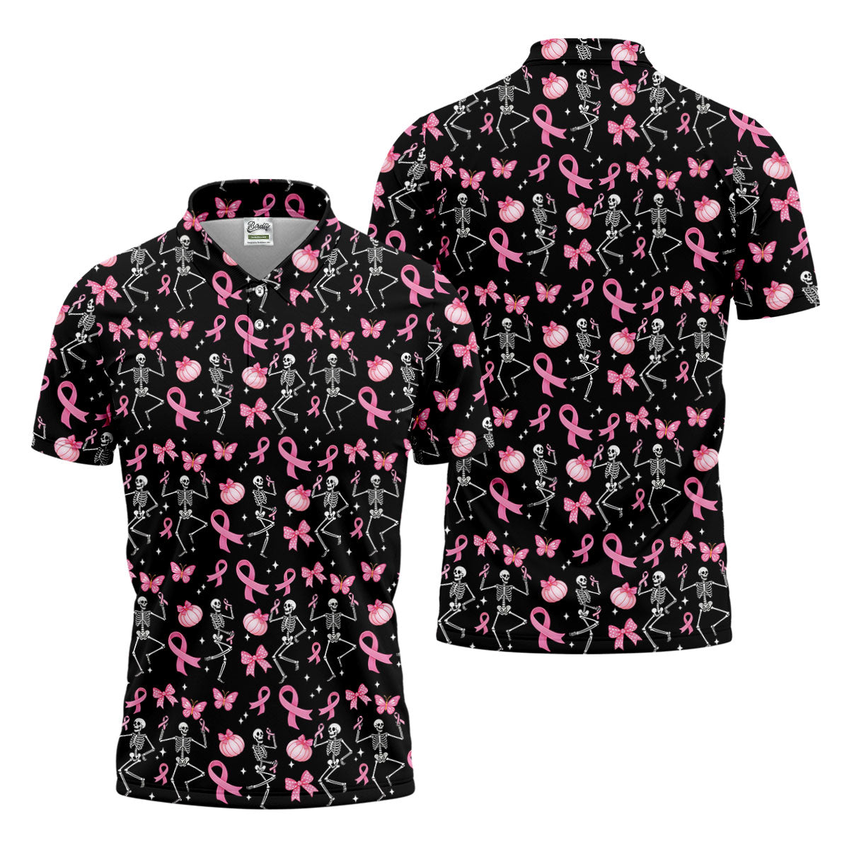Funny Skeleton Breast Cancer Men's Golf Shirt, Breast Cancer Awareness Shirt, Golf Gift For Men