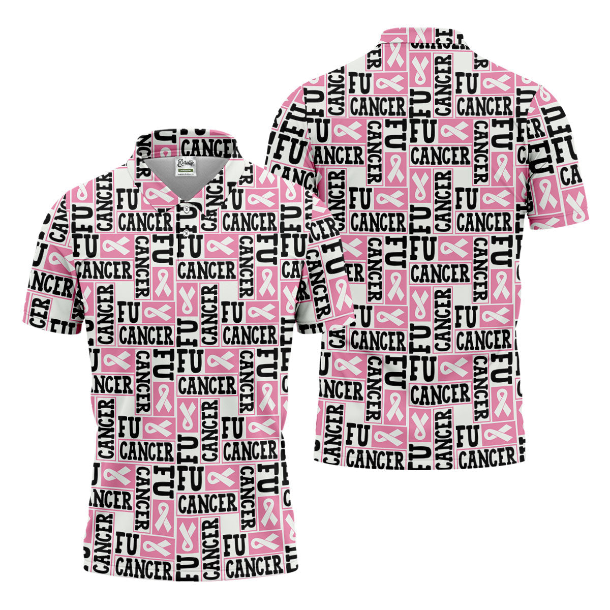 Fu Cancer Funny Men Golf Shirt, Breast Cancer Awareness Shirt, Pink Golf Shirt, Golf Shirts For Men