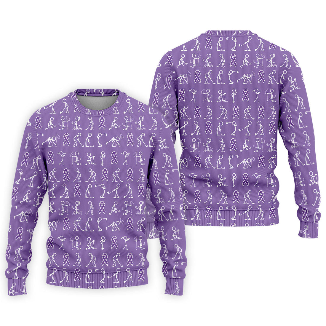 Funny Stick Figure Men's Golf Shirt, Pancreatic Cancer Awareness Shirt, Purple Golf Shirt, Golf Shirts For Men
