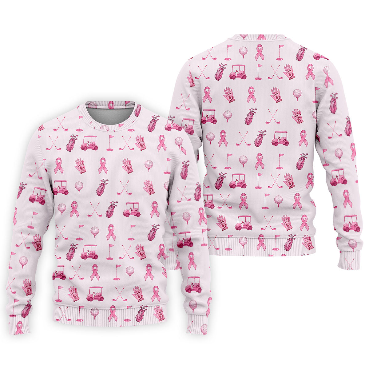Funny Pink Ribbon Golf Pattern Men's Polo Shirt, Breast Cancer Golf Shirt, Breast Cancer Awareness Shirt