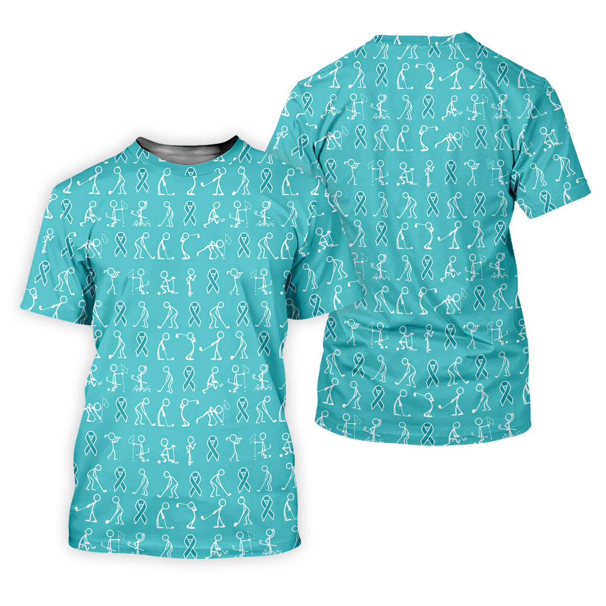 Funny Stick Figure Men's Golf Shirt, Ovarian Cancer Awareness Shirt, Ovarian Cancer Support Shirt, Men Golf Gift