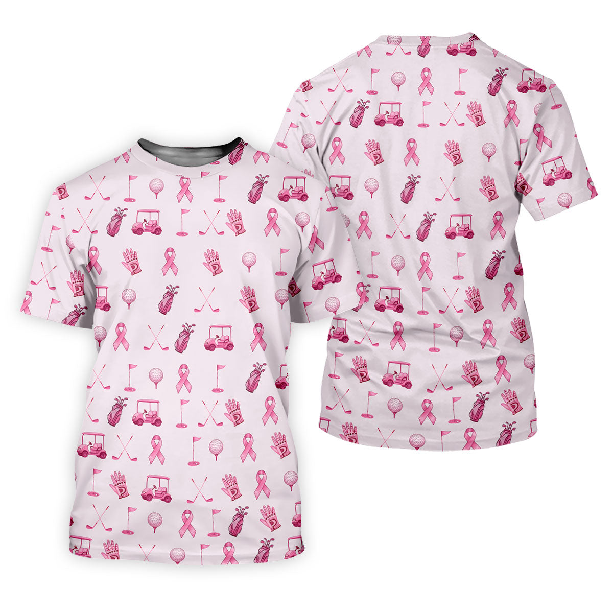 Funny Pink Ribbon Golf Pattern Men's Polo Shirt, Breast Cancer Golf Shirt, Breast Cancer Awareness Shirt