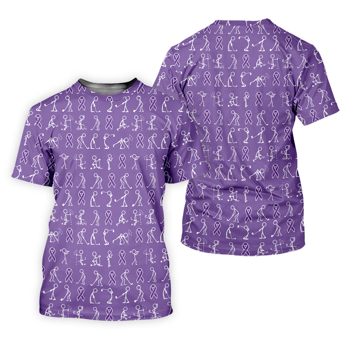 Funny Stick Figure Men's Golf Shirt, Pancreatic Cancer Awareness Shirt, Purple Golf Shirt, Golf Shirts For Men