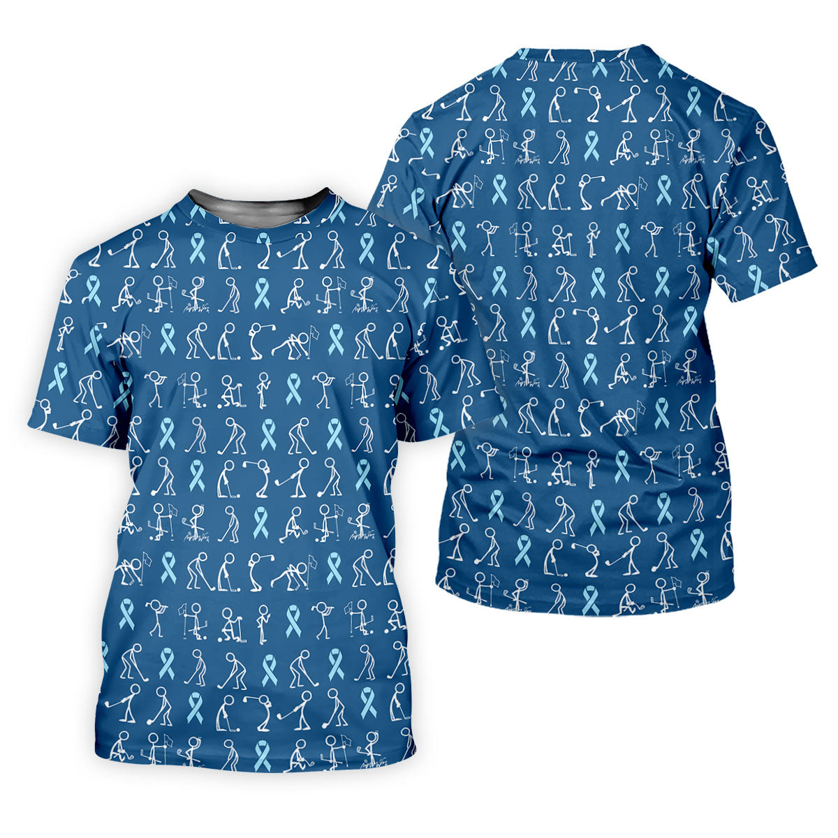 Prostate Cancer Blue Ribbon Stick Figure Shirt, Cancer Survivor Shirt, Cancer Awareness Shirt, Men's Golf Polo