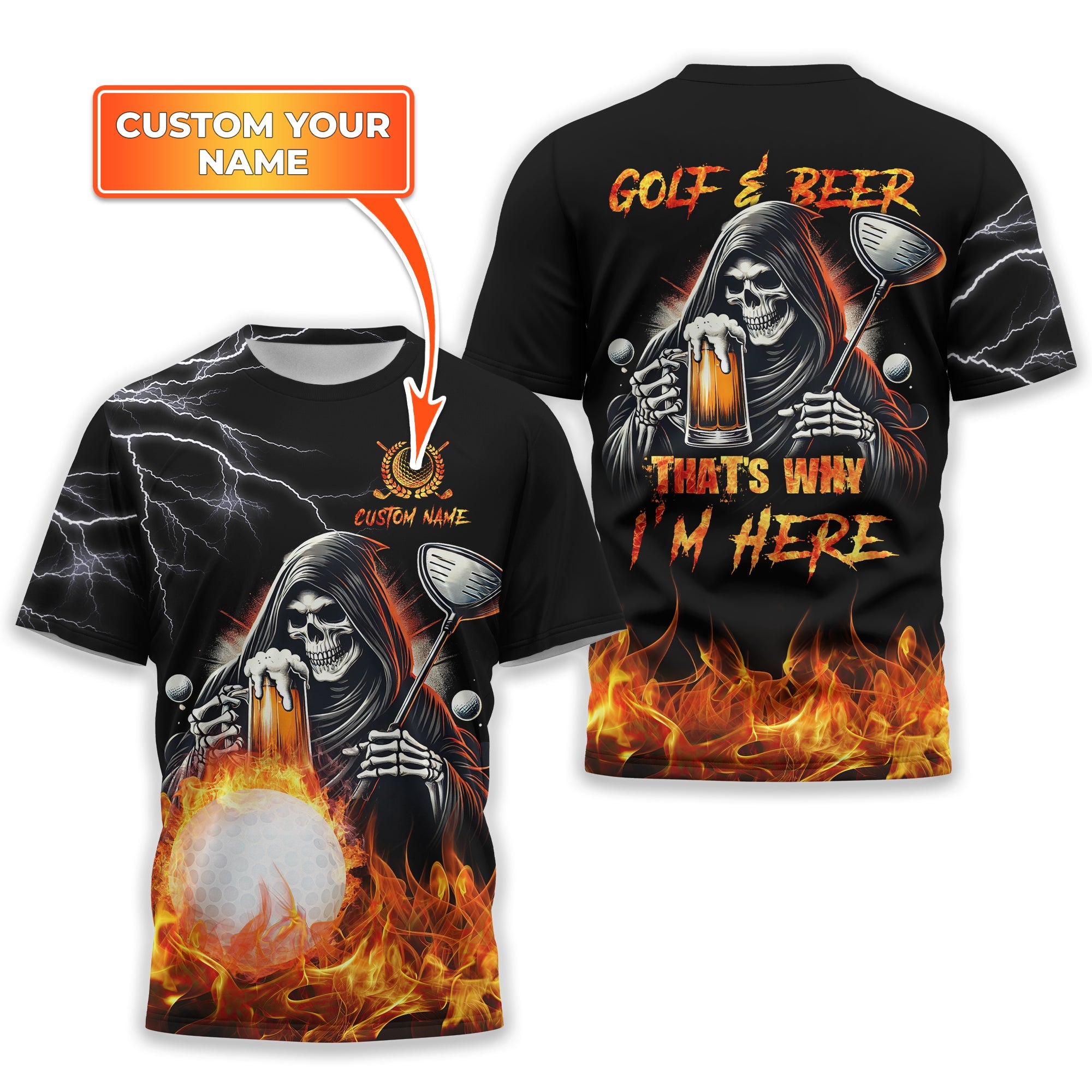 Golf And Beer That's Why I'm Here Custom Skull Golf Polo Shirt, Gift For Golfers, Golf Gift For Men