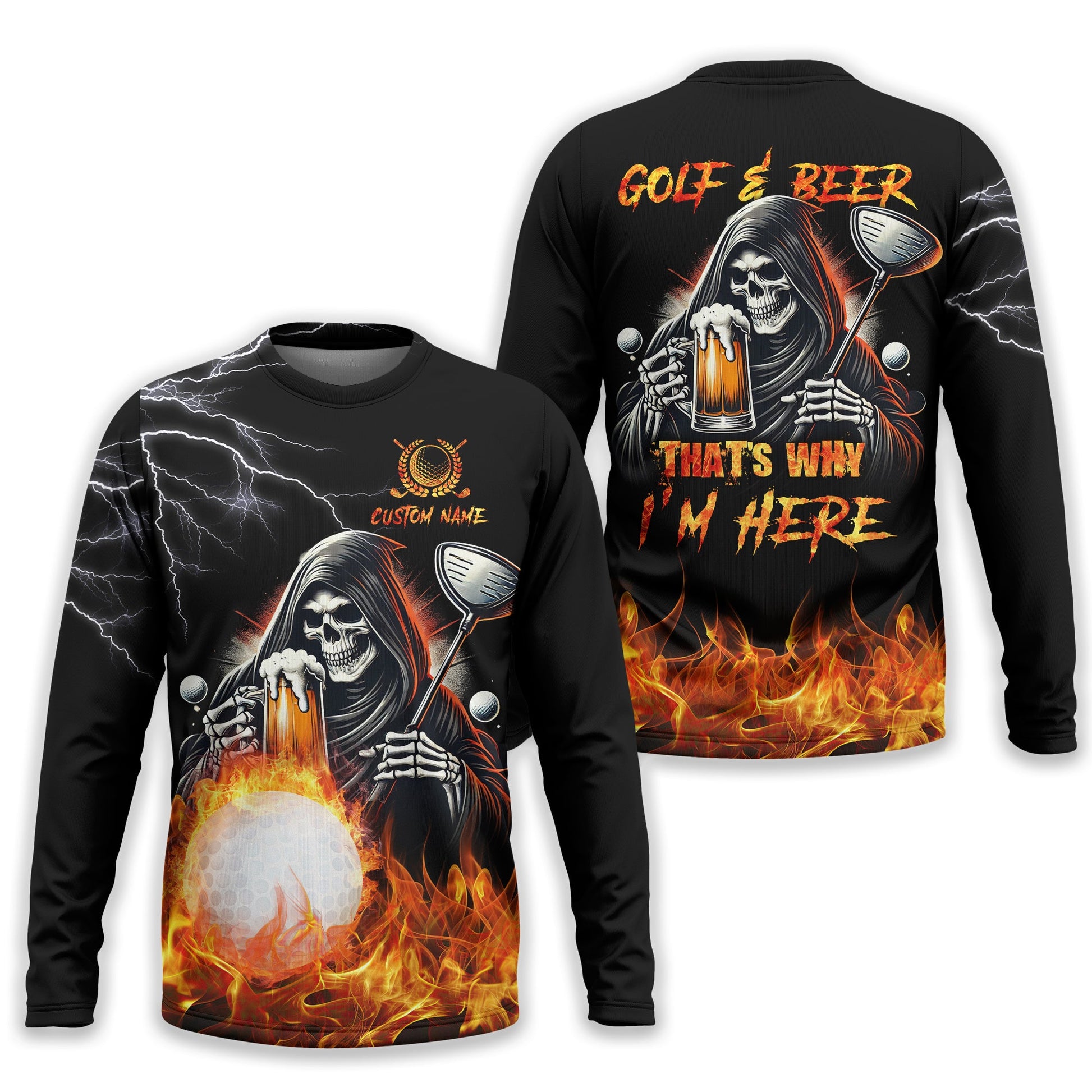 Golf And Beer That's Why I'm Here Custom Skull Golf Polo Shirt, Gift For Golfers, Golf Gift For Men