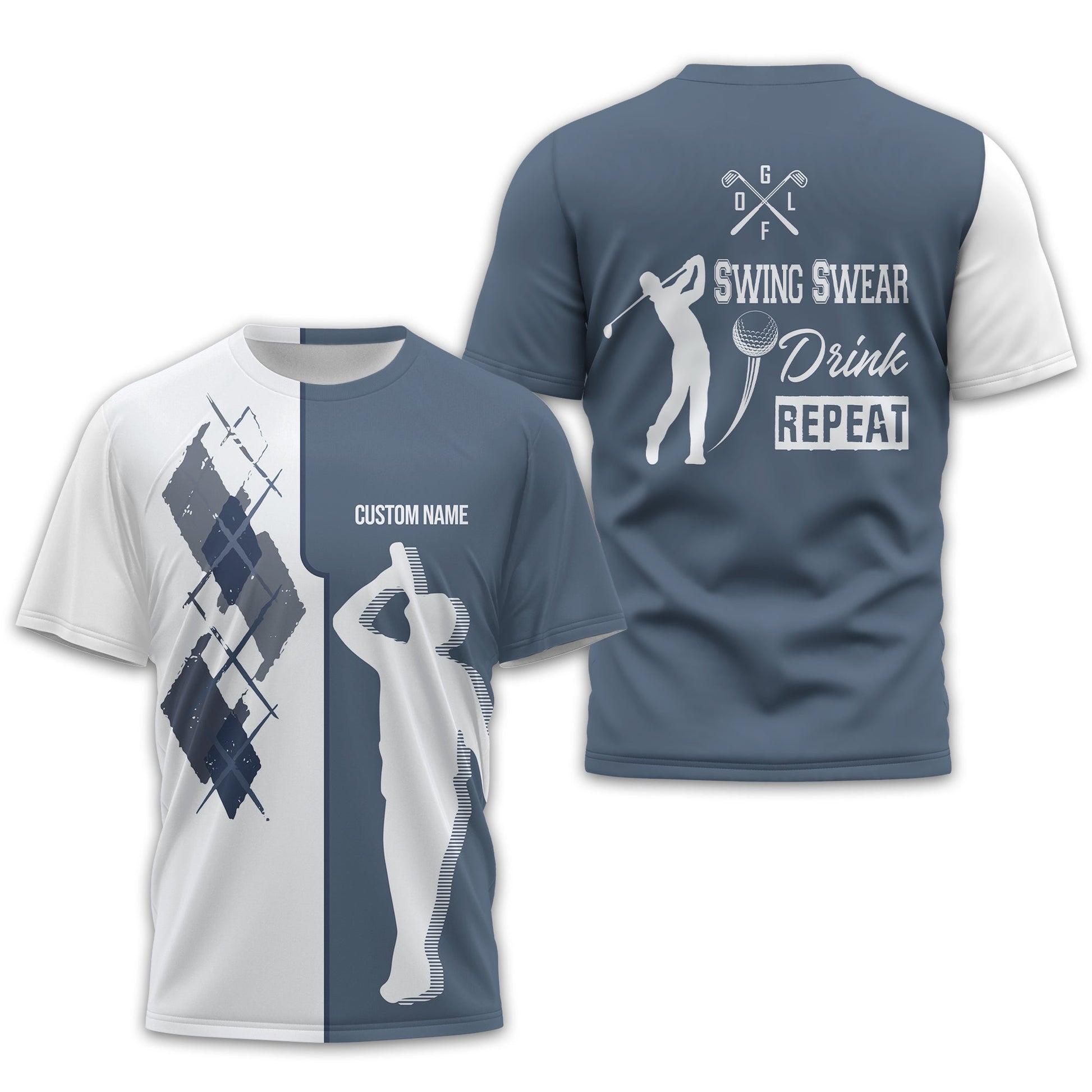 Swing Swear Drink Repeat Personalized Golf Polo Shirt, Golf Shirt For Men, Gift For Golfers