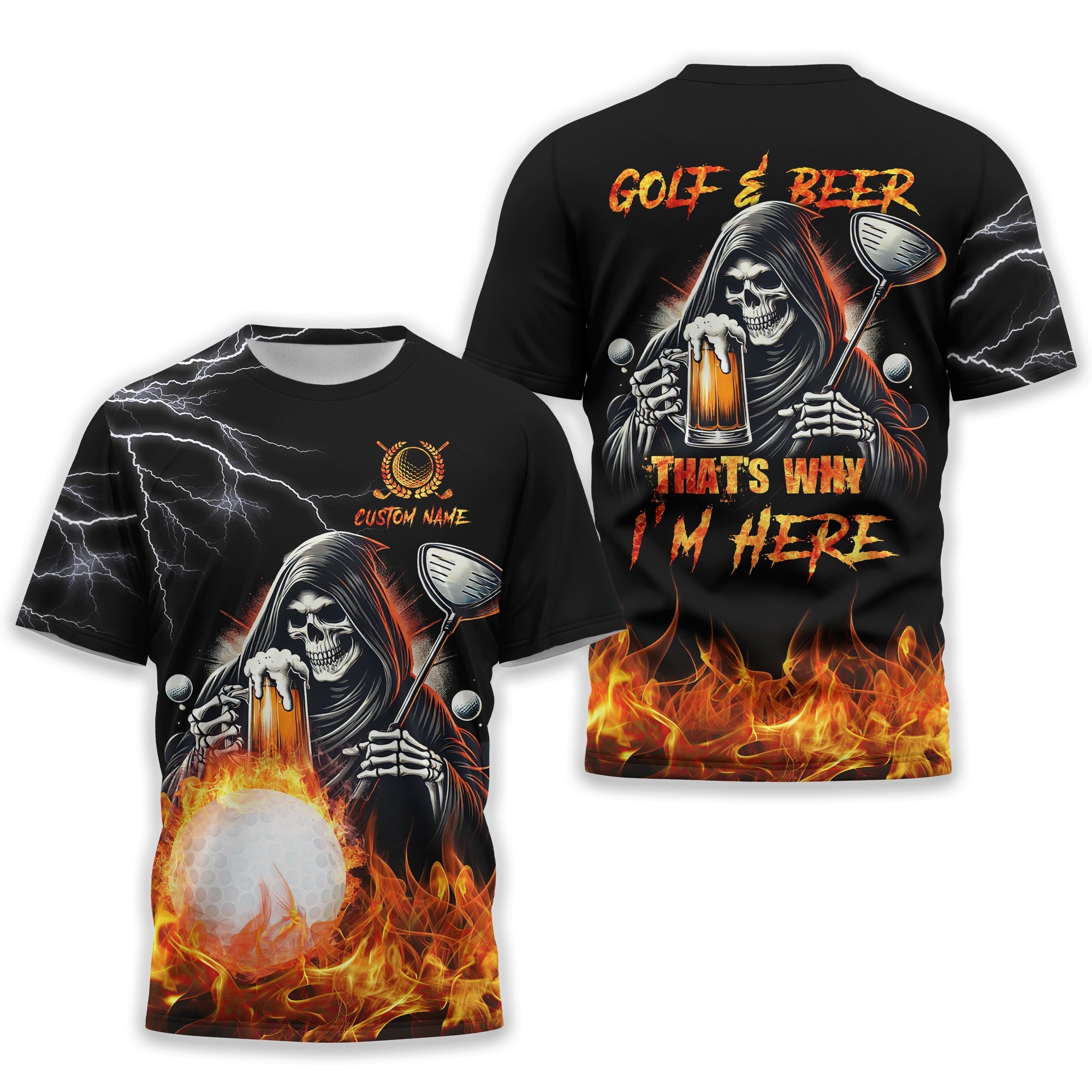Golf And Beer That's Why I'm Here Custom Skull Golf Polo Shirt, Gift For Golfers, Golf Gift For Men