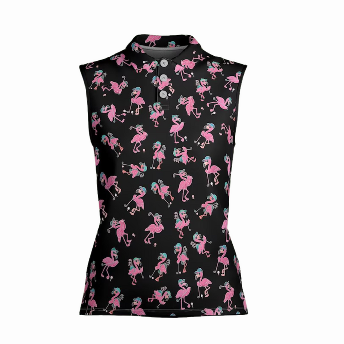 Pink Flamingo Sleeveless Golf Shirt Womens, Flamingo Golf Shirt Women, Custom Ladies Golf Shirt