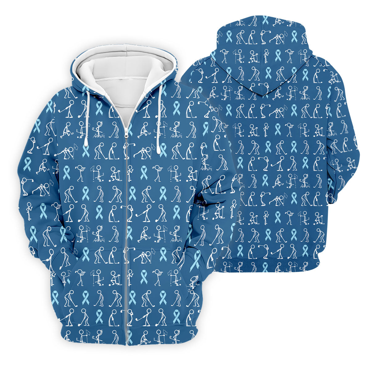 Prostate Cancer Blue Ribbon Stick Figure Shirt, Cancer Survivor Shirt, Cancer Awareness Shirt, Men's Golf Polo