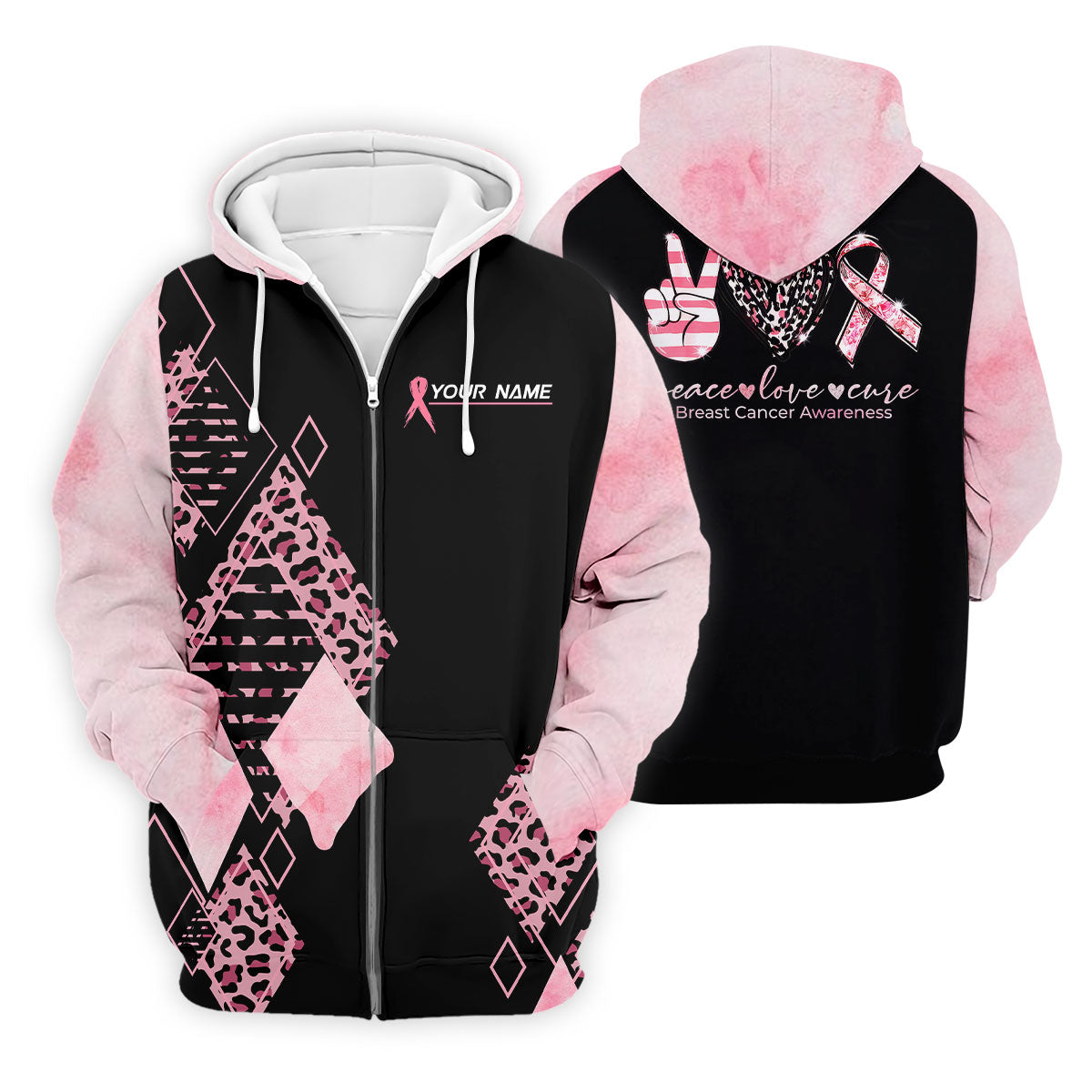 Peace Love Cure Men's Golf Shirt, Breast Cancer Awareness Shirt, Pink Leopard Golf Shirt, Golf Gift For Men