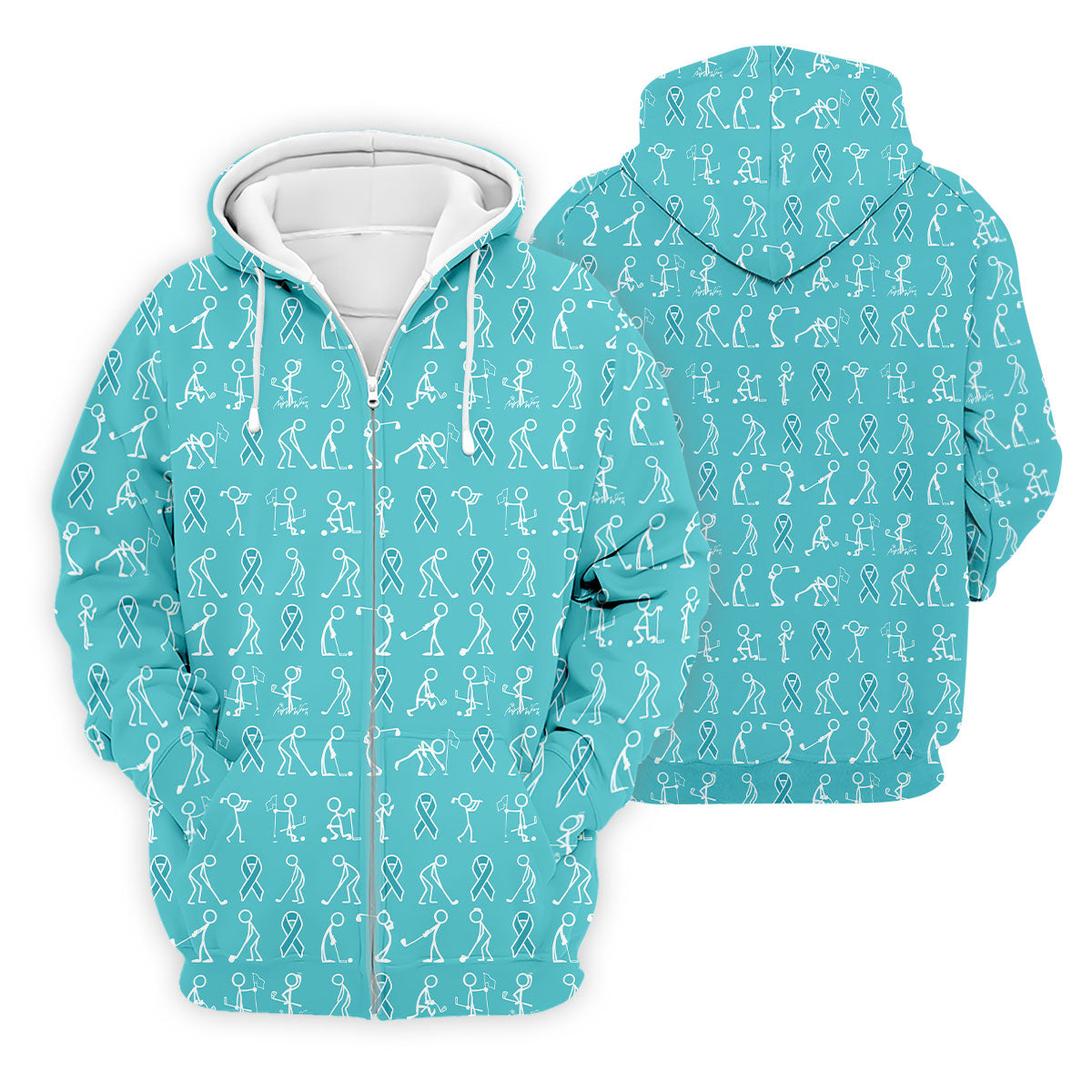 Funny Stick Figure Men's Golf Shirt, Ovarian Cancer Awareness Shirt, Ovarian Cancer Support Shirt, Men Golf Gift