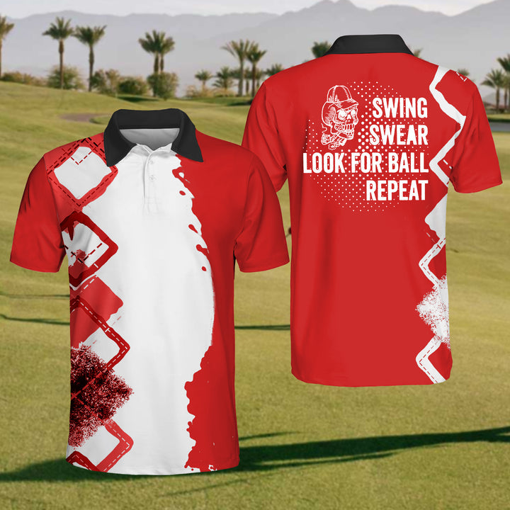 Swing, Swear, Looking For The Ball Men’s Golf Polo Shirt, Mens Goft Gift, Gift For Golf Lovers