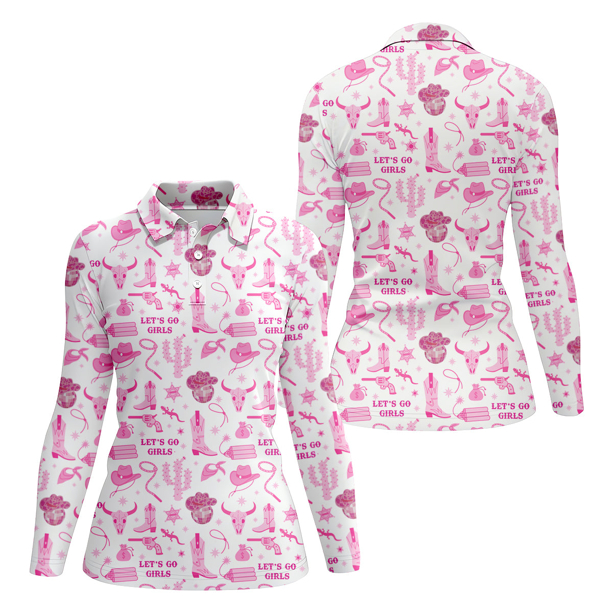 Let's Go Girls Funny Sleeve Polos Womens, Custom Ladies Golf Shirt