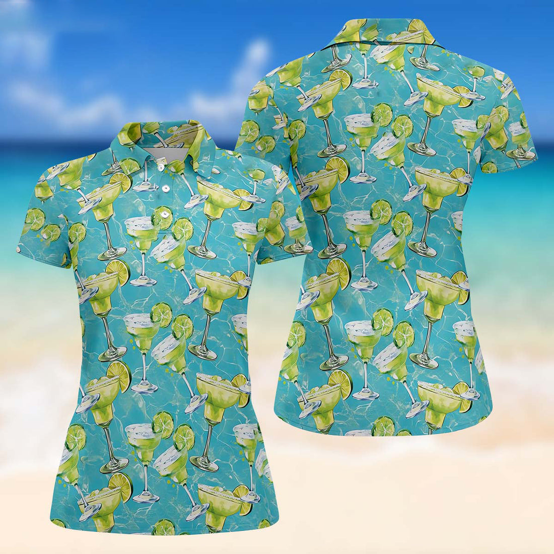 Margarita Cocktail Long Sleeve Polo Womens, Custom Ladies Golf Shirt