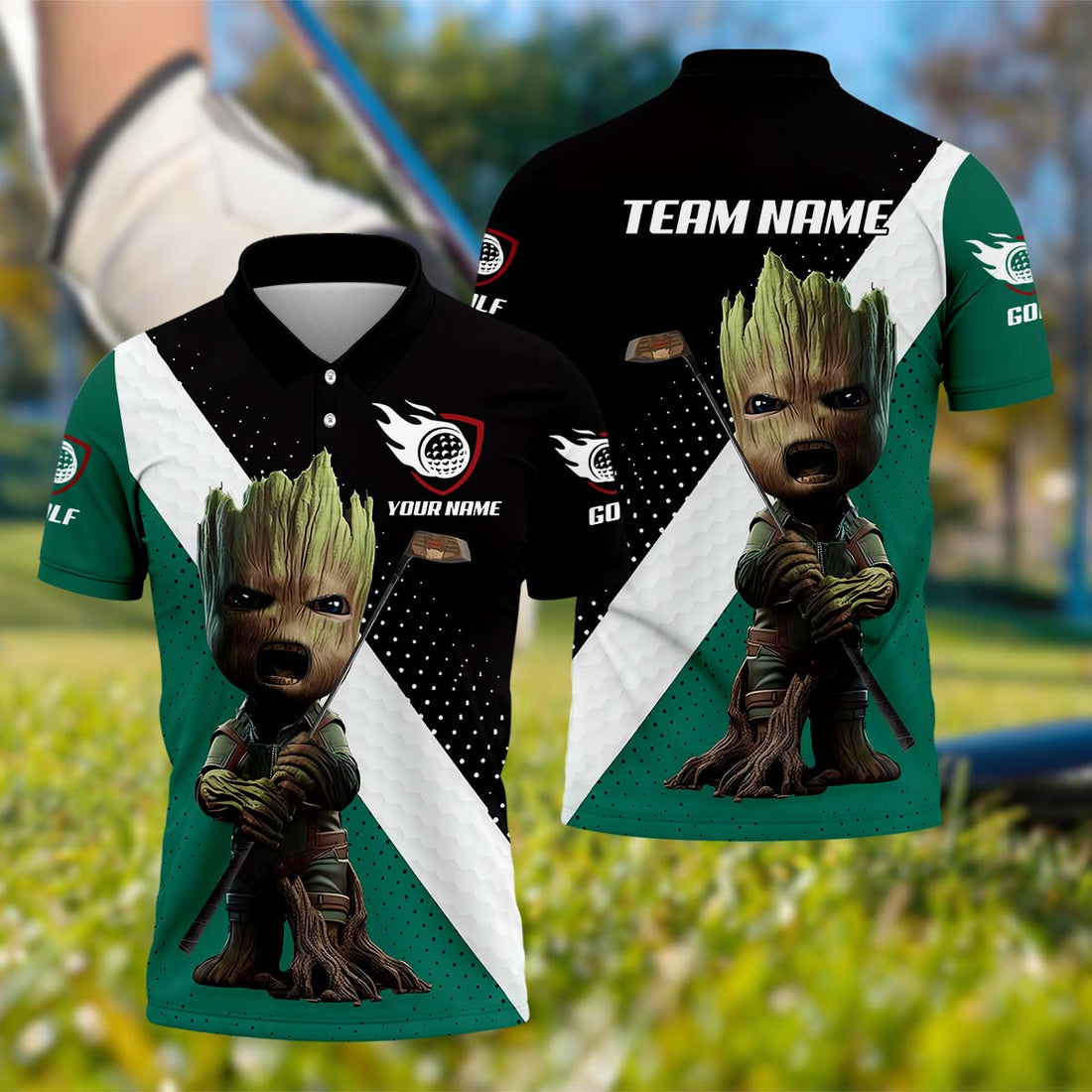 Angry BabyGroot Custom Golf Polo Shirt, Gift For Golfers, Golf Gift Ideas