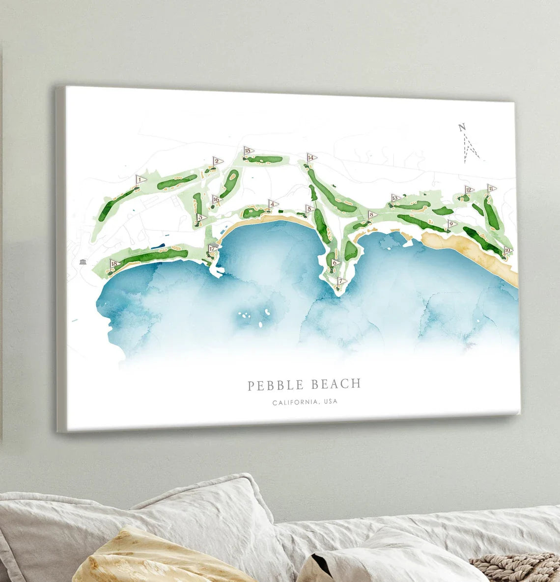 Pesonalized Golf Course Map Canvas, Golf Wall Art, Gift For Golfers