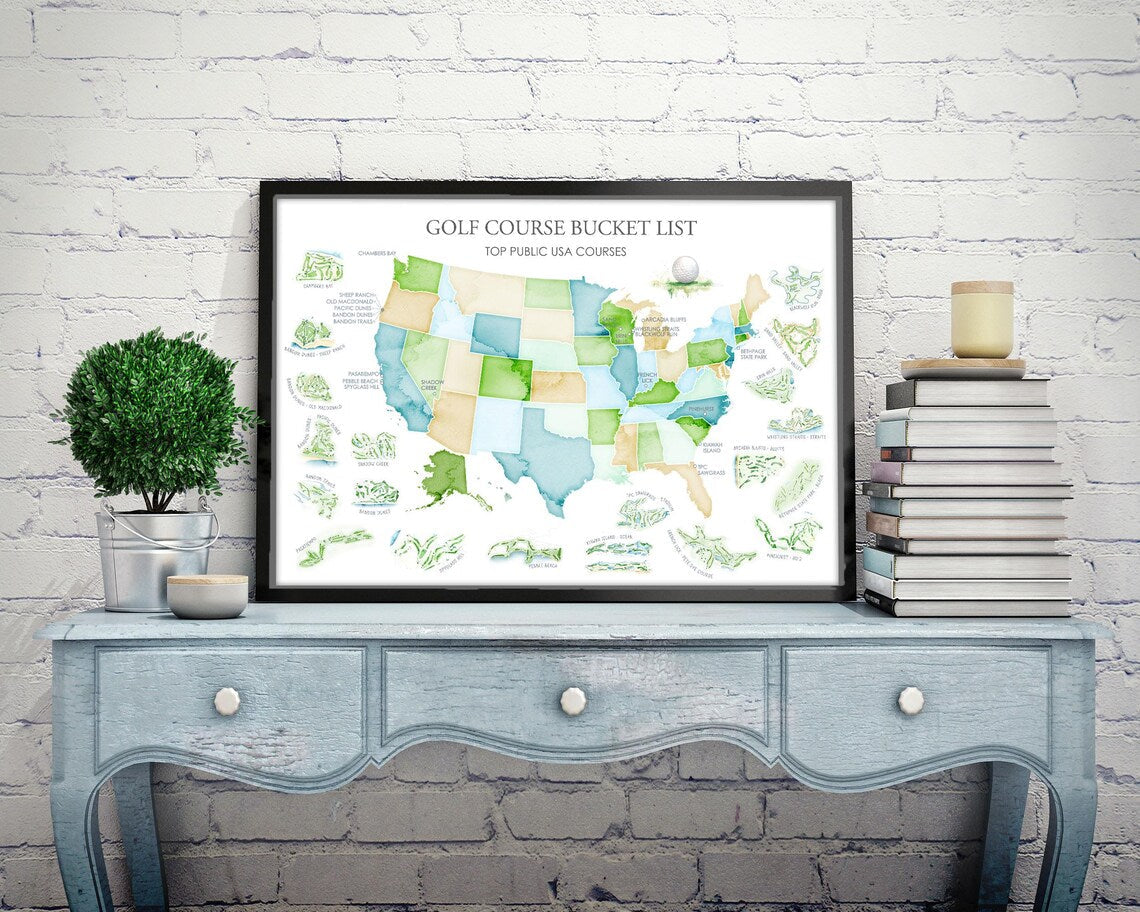 Golf Courses Bucket List Canvas, Golf Wall Art, Gift For Golfers