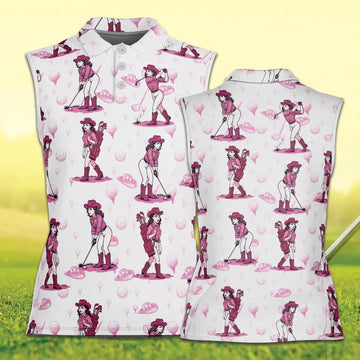 Cowgirl Patterned Golf Shirts, Western Golf Shirts Women, Vintage Cowgirl Womens Golf Tops