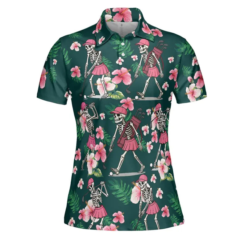 Skull Golf Shirt, Floral Golf Shirt, Women's Hawaiian Golf Shirts, Halloween Golf Shirt, Golf Halloween Costume