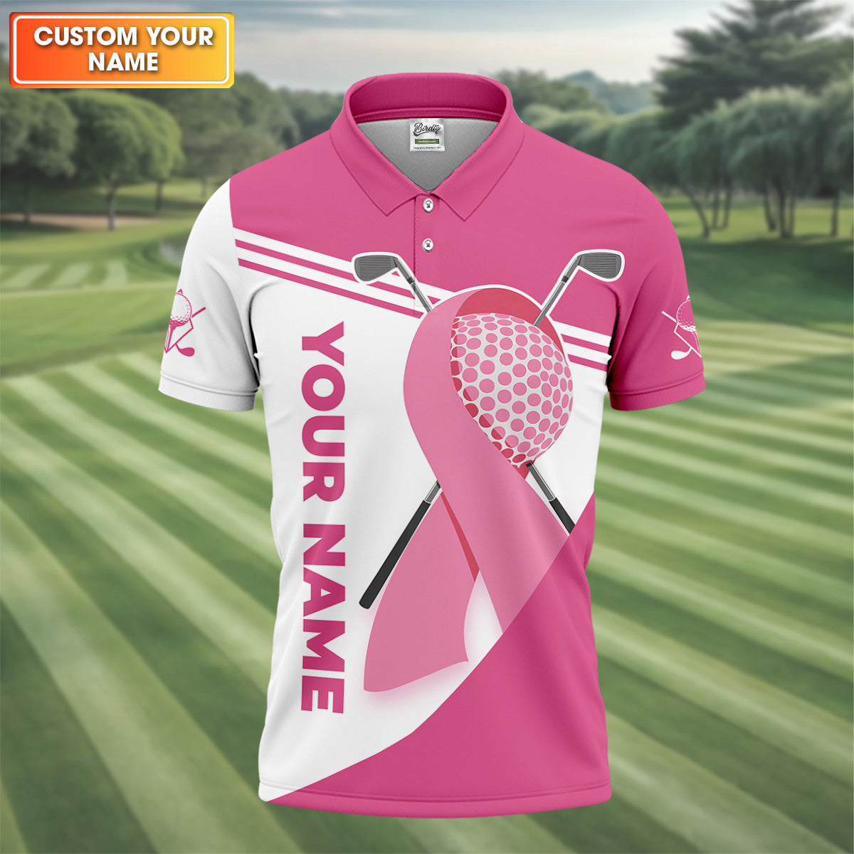 Breast Cancer Pink Men's Golf Polo Shirt, Golf Shirts For Men, Breast Cancer Awareness Shirt