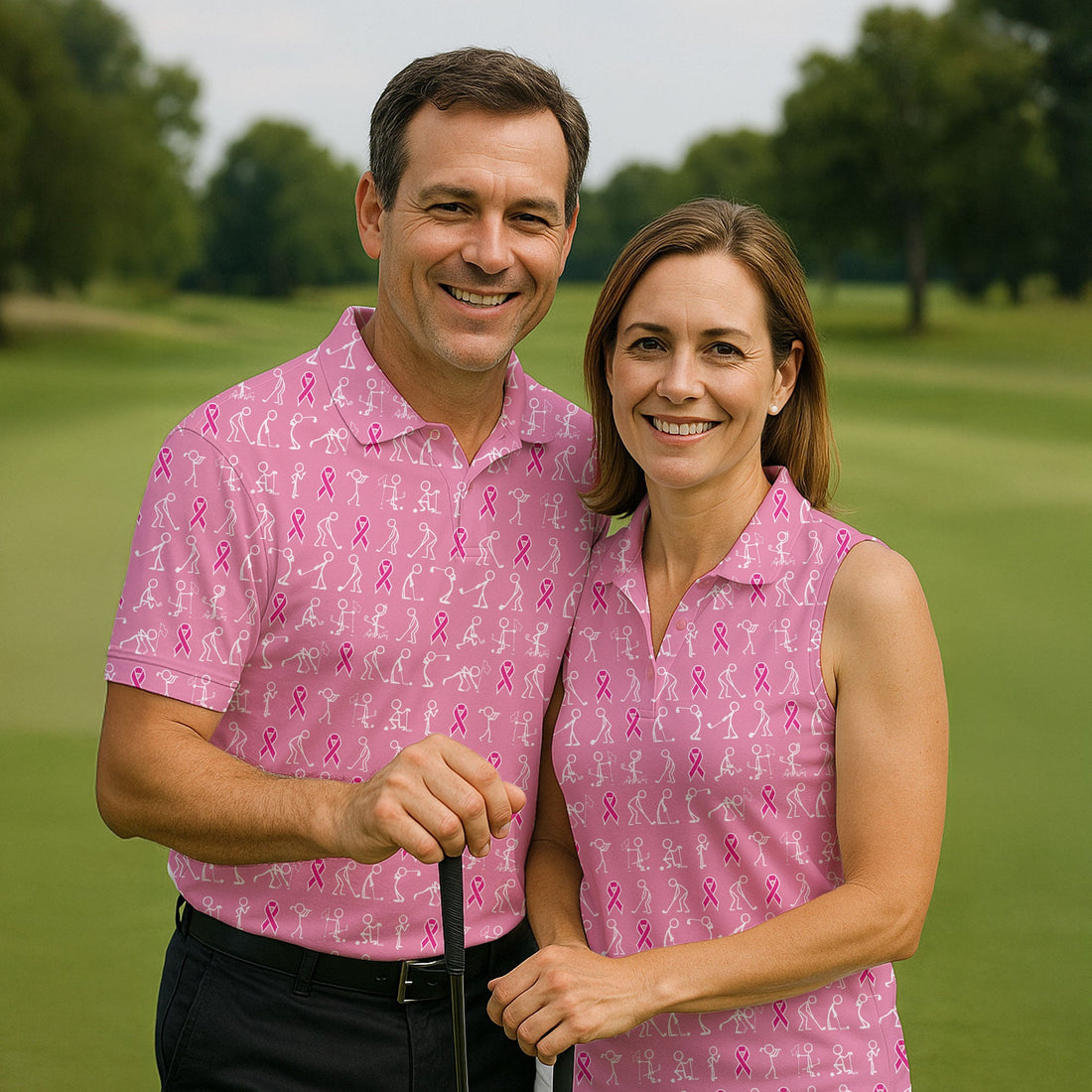 Breast Cancer Funny Figure Golf Shirt, Breast Cancer Awareness Shirts, Couple Golf Shirt. Matching Golf Shirt