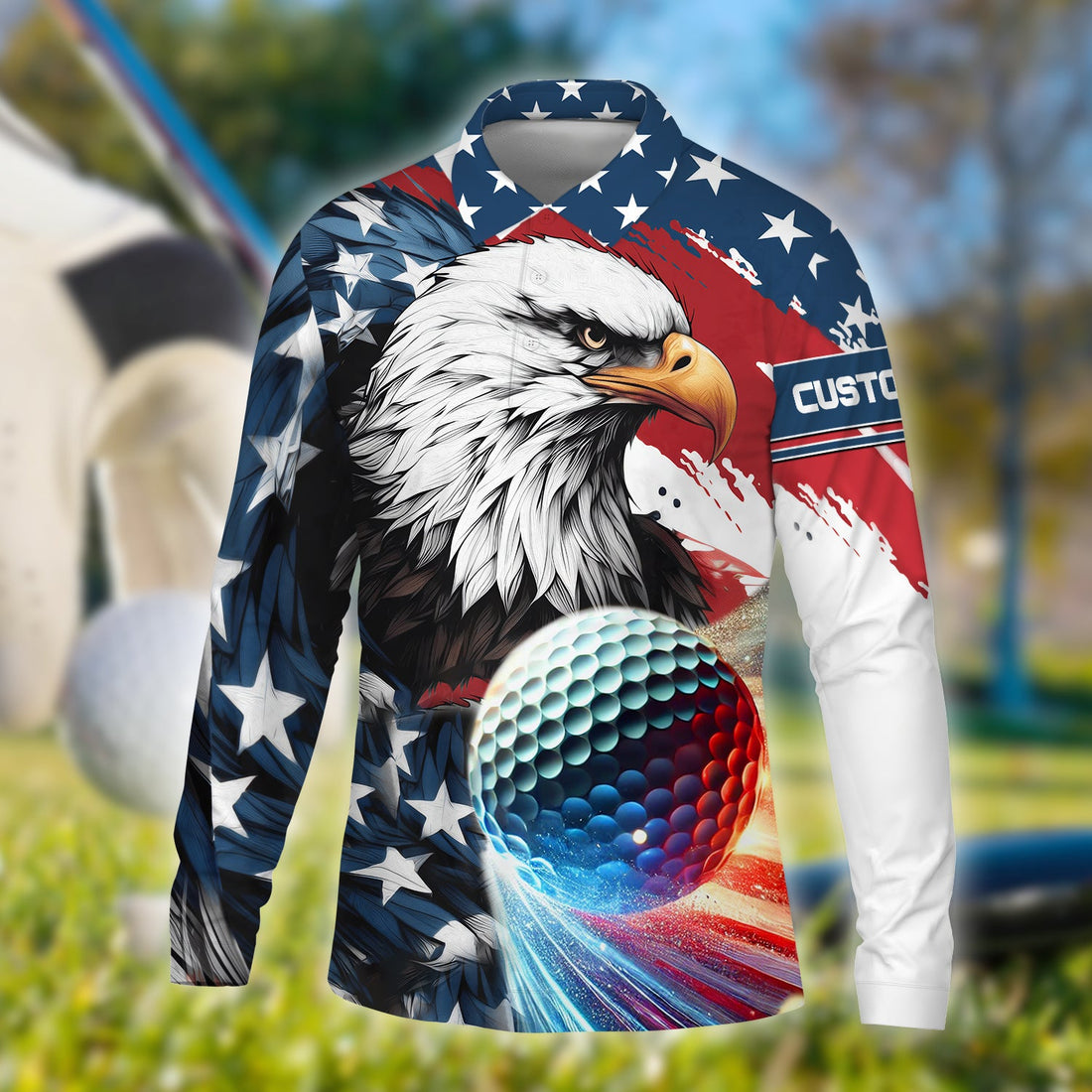 American Eagle Custom Golf Polo Shirt, Patriotic Golf Shirt, Gift For Golfers, Golf Gift Ideas