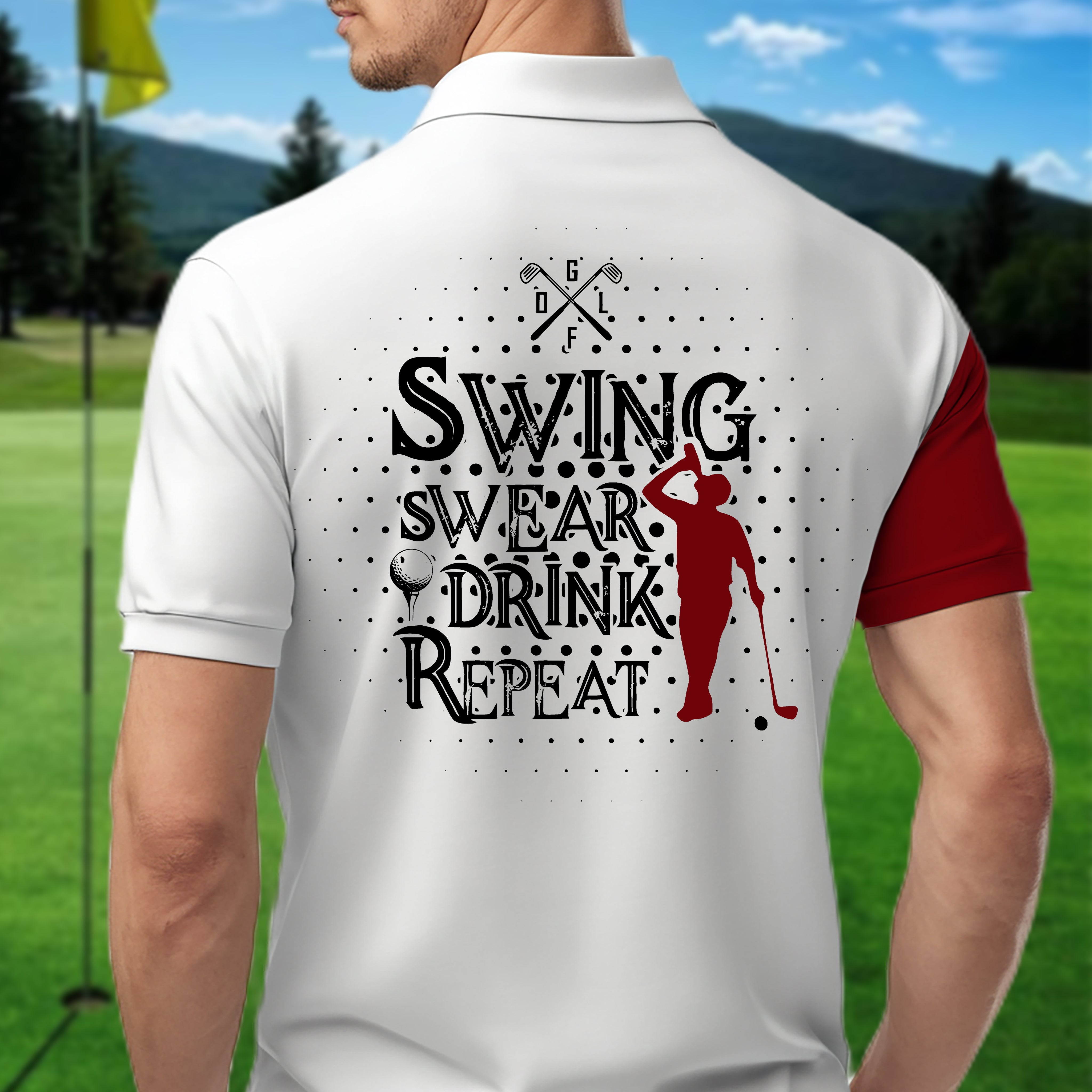 Swing Swear Drink Repeat Personalized Name 3D Golf Polo Shirt, Golf Shirt, Gift For Golfers