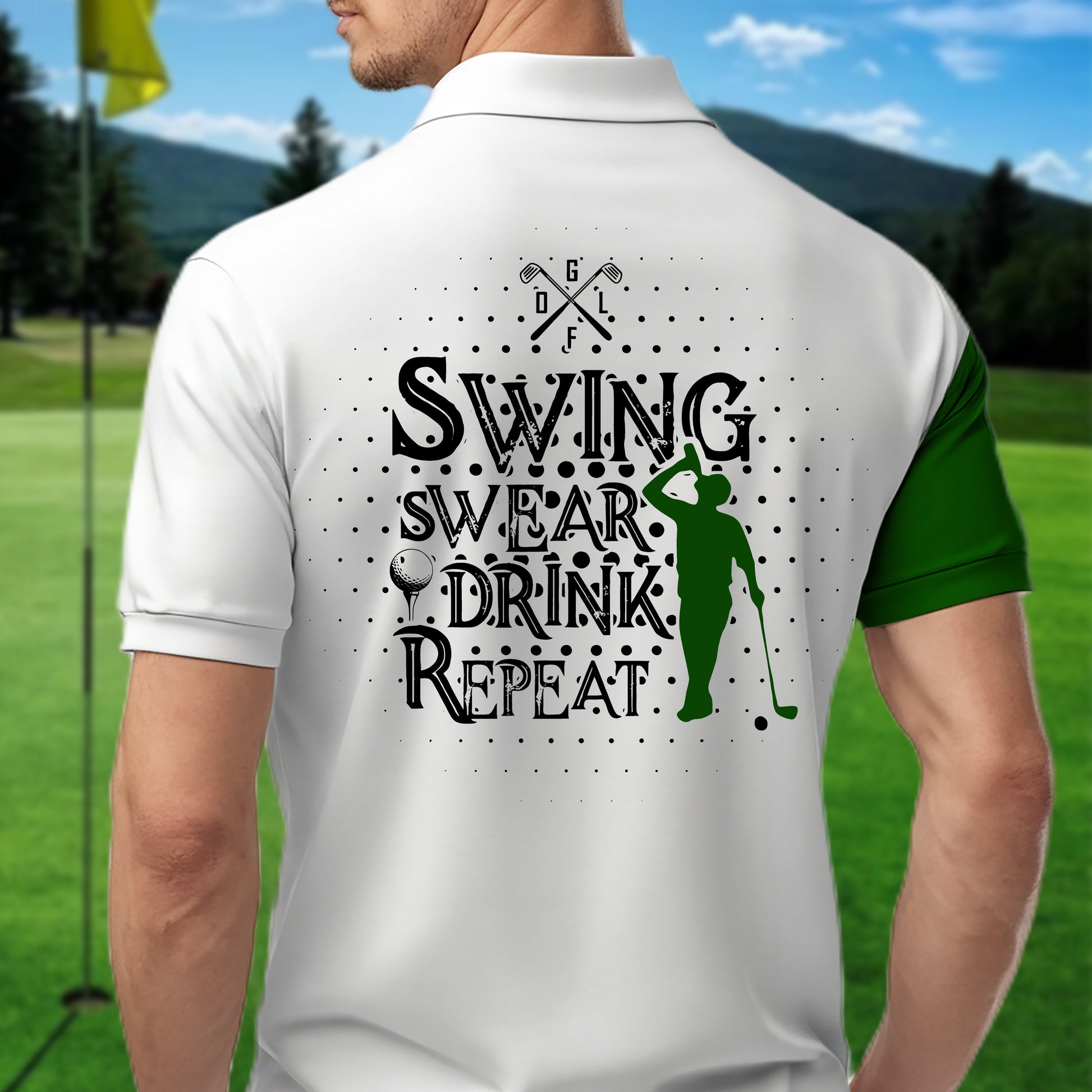 Swing Swear Drink Repeat Personalized Name 3D Golf Polo Shirt, Golf Shirt, Gift For Golfers