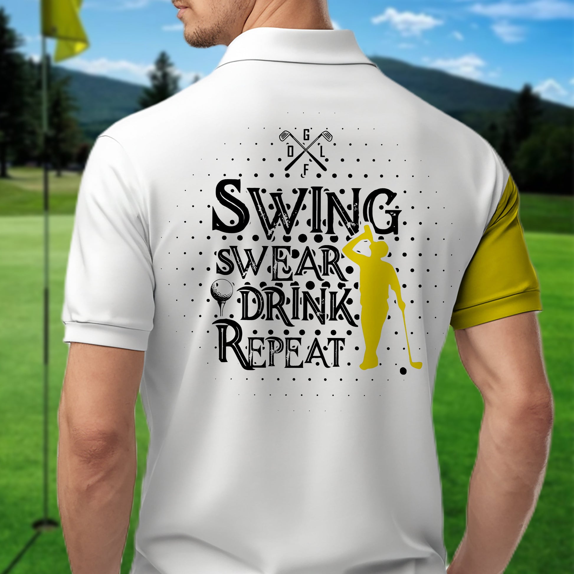 Swing Swear Drink Repeat Personalized Name 3D Golf Polo Shirt, Golf Shirt, Gift For Golfers