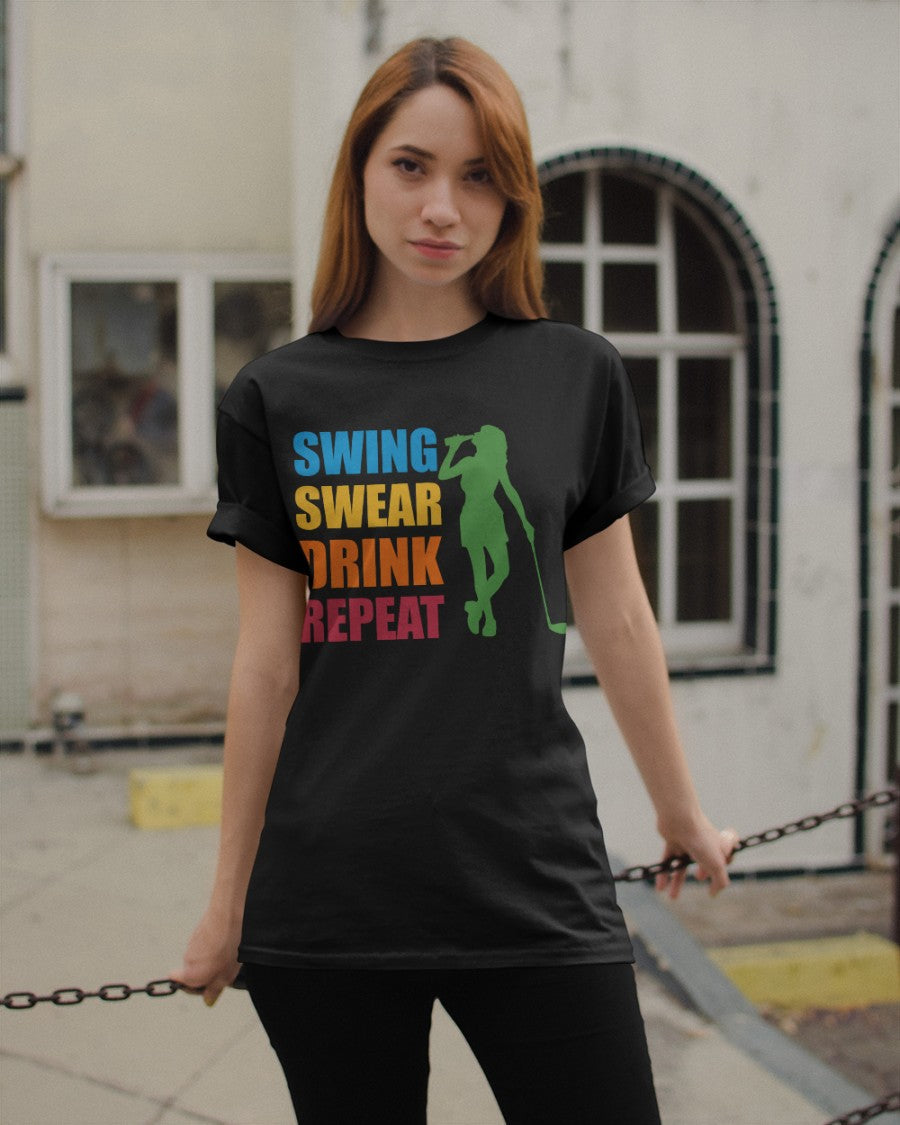 Swing Swear Drink Repeat Womens Golf Polo Shirt, Womens Golf Gifts