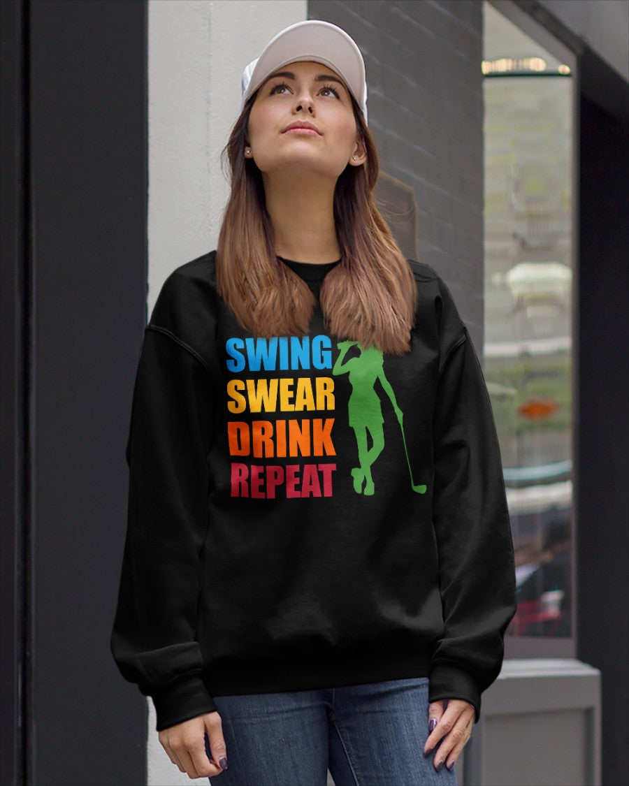 Swing Swear Drink Repeat Womens Golf Polo Shirt, Womens Golf Gifts
