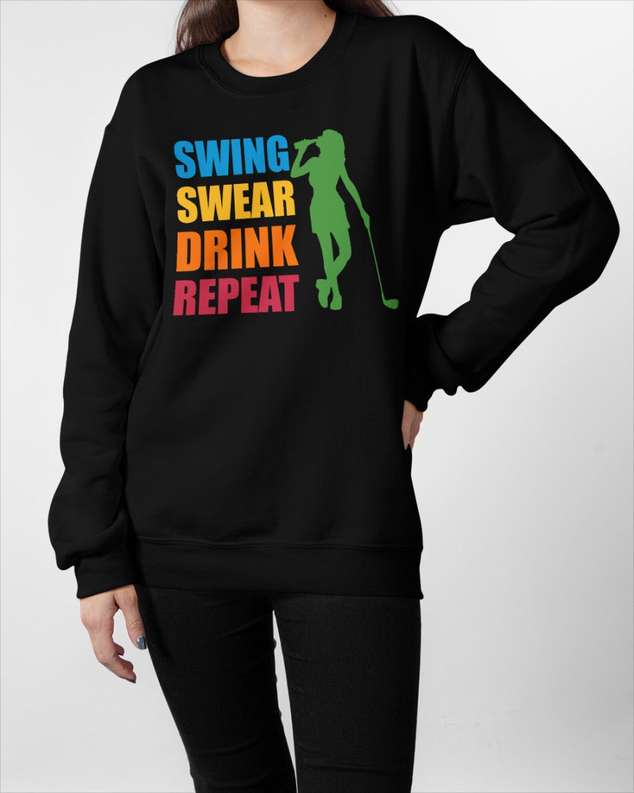 Swing Swear Drink Repeat Womens Golf Polo Shirt, Womens Golf Gifts