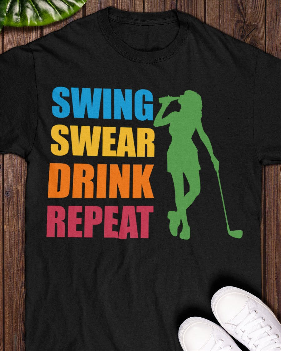 Swing Swear Drink Repeat Womens Golf Polo Shirt, Womens Golf Gifts