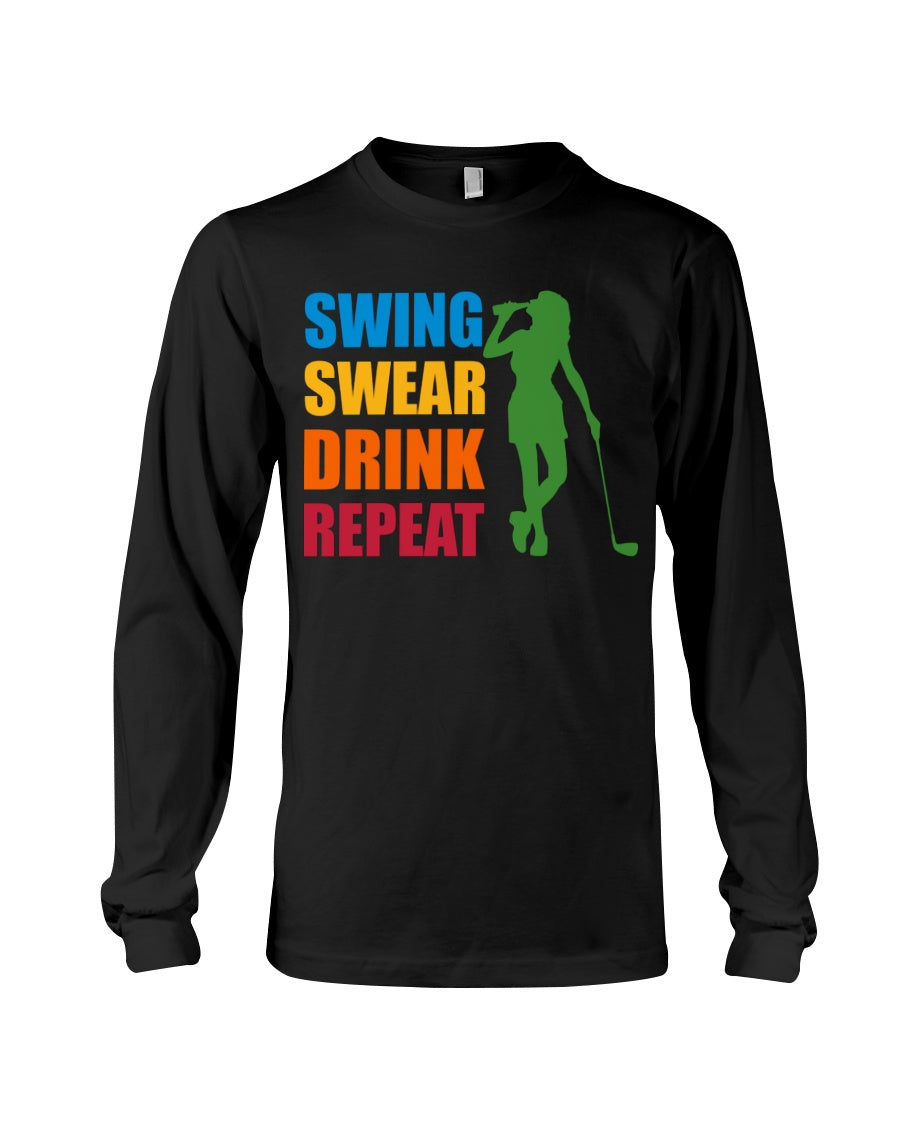 Swing Swear Drink Repeat Womens Golf Polo Shirt, Womens Golf Gifts